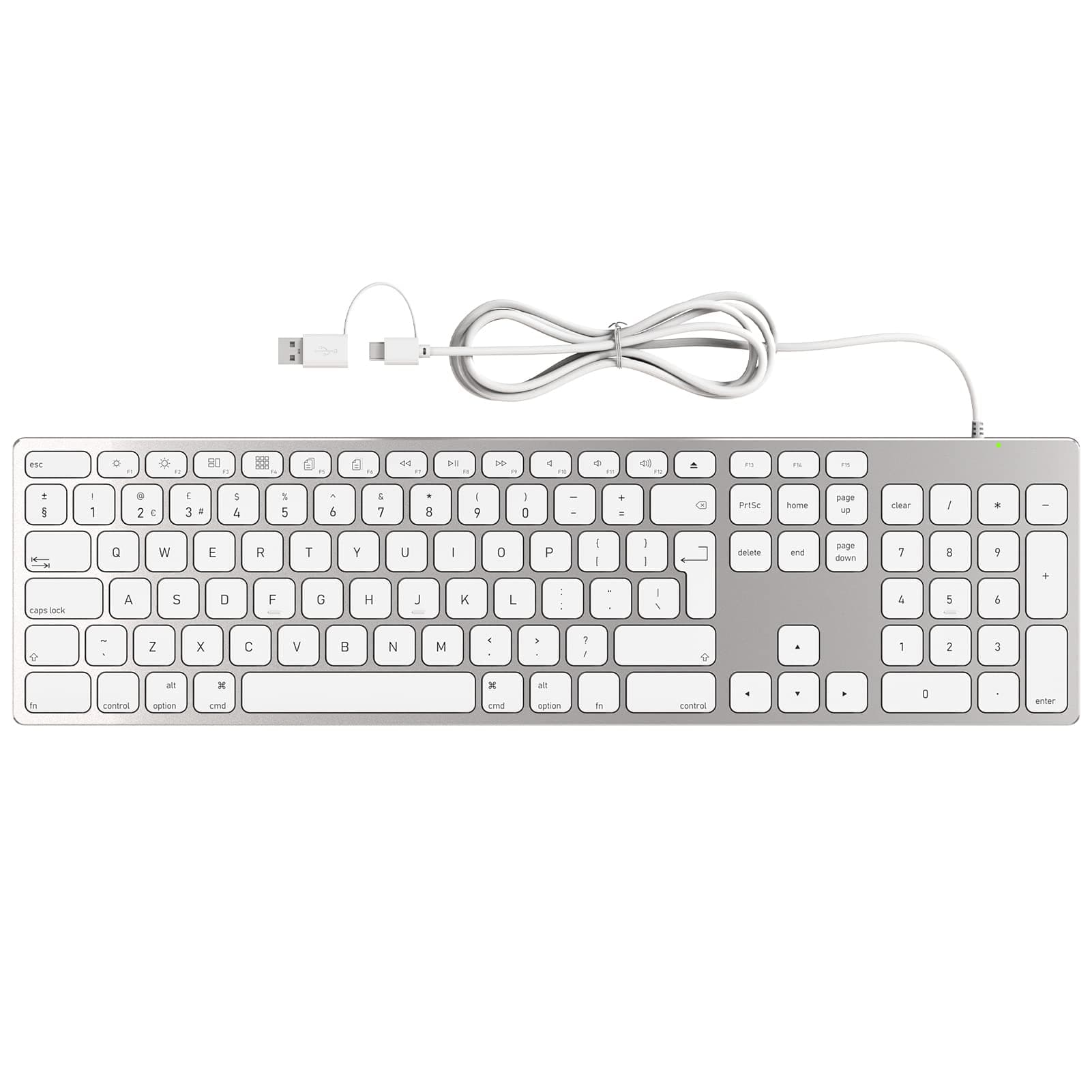 All-Aluminium Wired Keyboard for Mac with USB-A/USB-C 2-in-1 Plug-and-Play Cable, Full-Size Numeric Keypad and Metal Unibody Design, Compatible with Apple iMac, Mac mini and MacBook