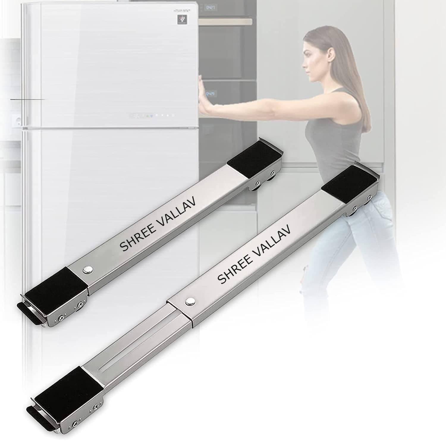 SHREE VALLV Movable Washing Machine Refrigerator Mobile Base, Washing Machine Stand Multi-Functional Movable Adjustable Base, Adjustable Appliances Roller Pairs Heavy Duty, for Dryer and Refrigerator.