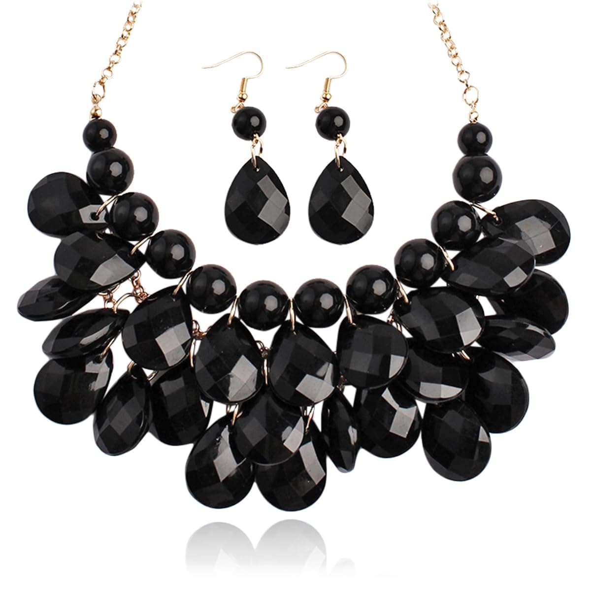 Chunky Acrylic Jewel Cluster Floating Bubble Statement Necklace - Teardrop Dangle Layered Bib Collar