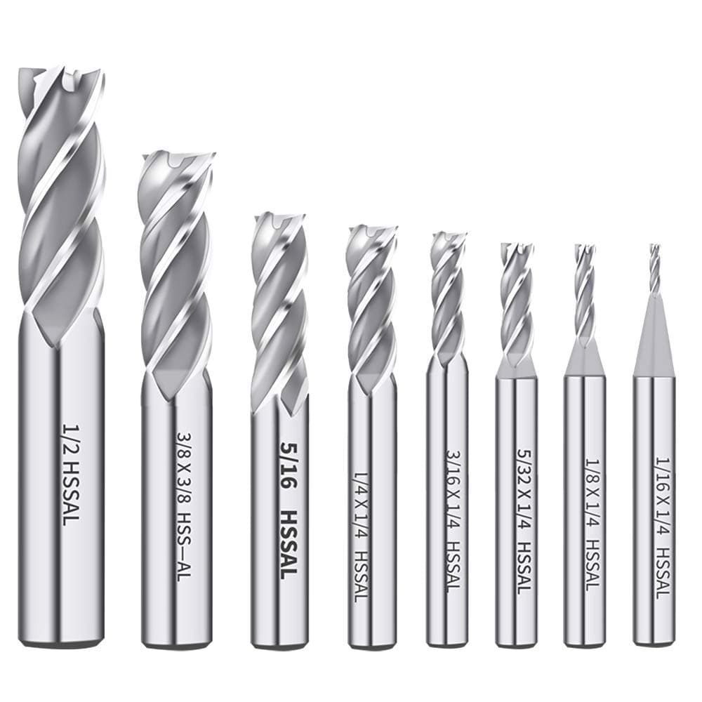 1/8" 3/16" 1/4" 5/16" 3/8" 1/2" high Speed Steel HSS 4 Flute Straight End Mill Cutter 5/32" 1/16" Set of 8