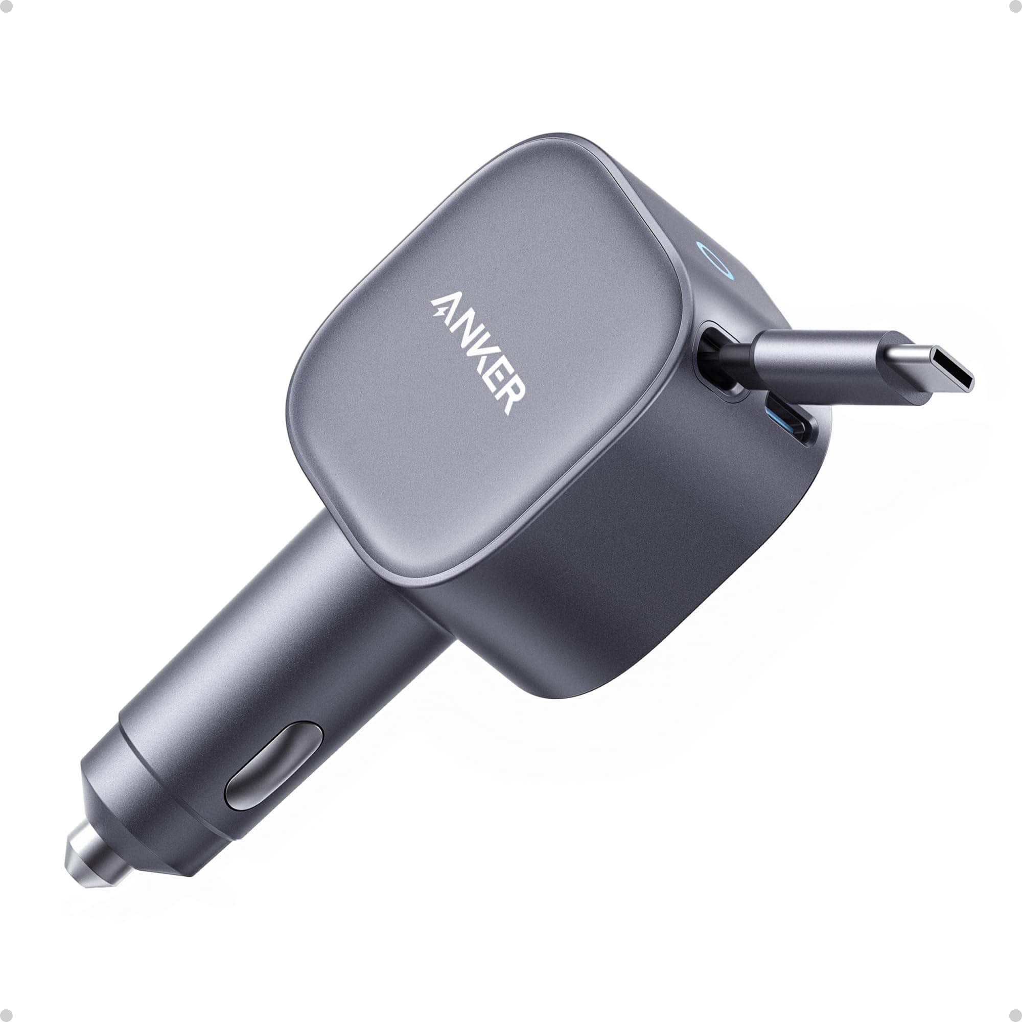 Anker USB-C Car Charger, 75W Max Ultra-Compact Type-C Fast Car Charger with Built-In Retractable Cable Car Adapter for iPhone 17/16 Series, Samsung S24/S23, MacBookPro/Air, iPad, and More