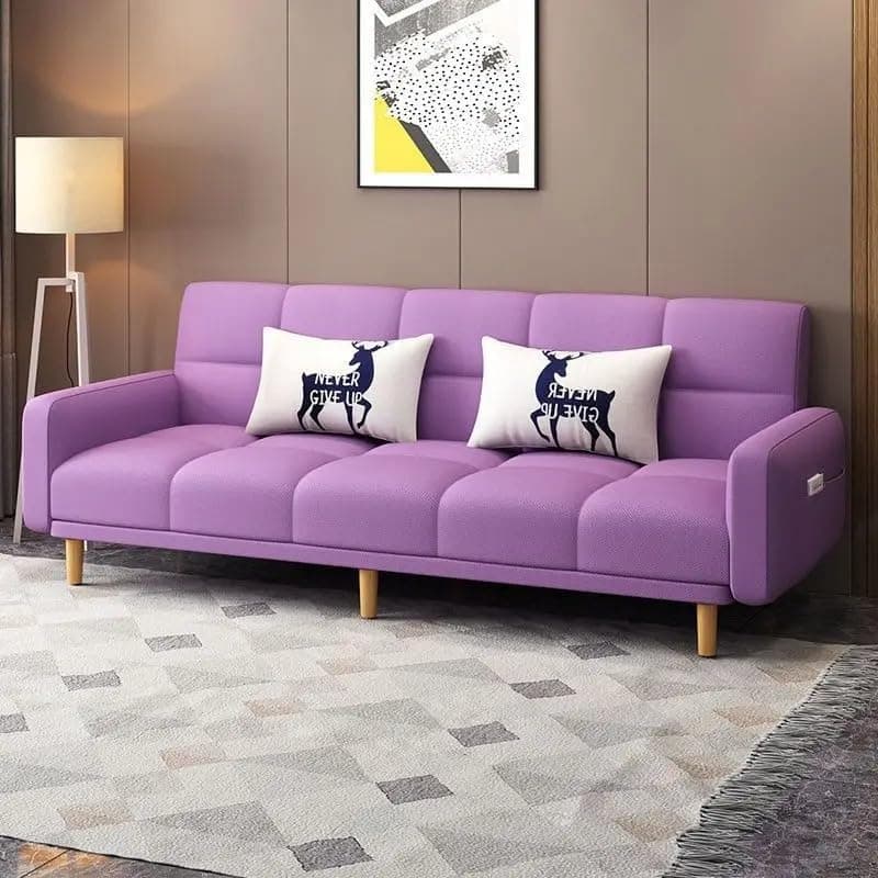 Sofa Bed with Adjustable Backrest, Convertible Recliner Lounge, 183 cm, Linen Fabric, Grey (Purple)