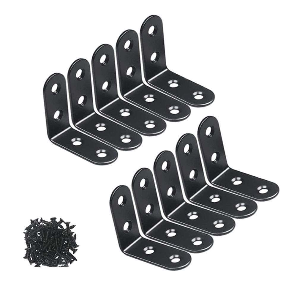 YMDZ 10 Pieces L-Shape Right Angle Bracket Metal Brackets Fixing 50 x 50 x 17 mm Corner Brackets with 40 Screws BH-5050 (Black)