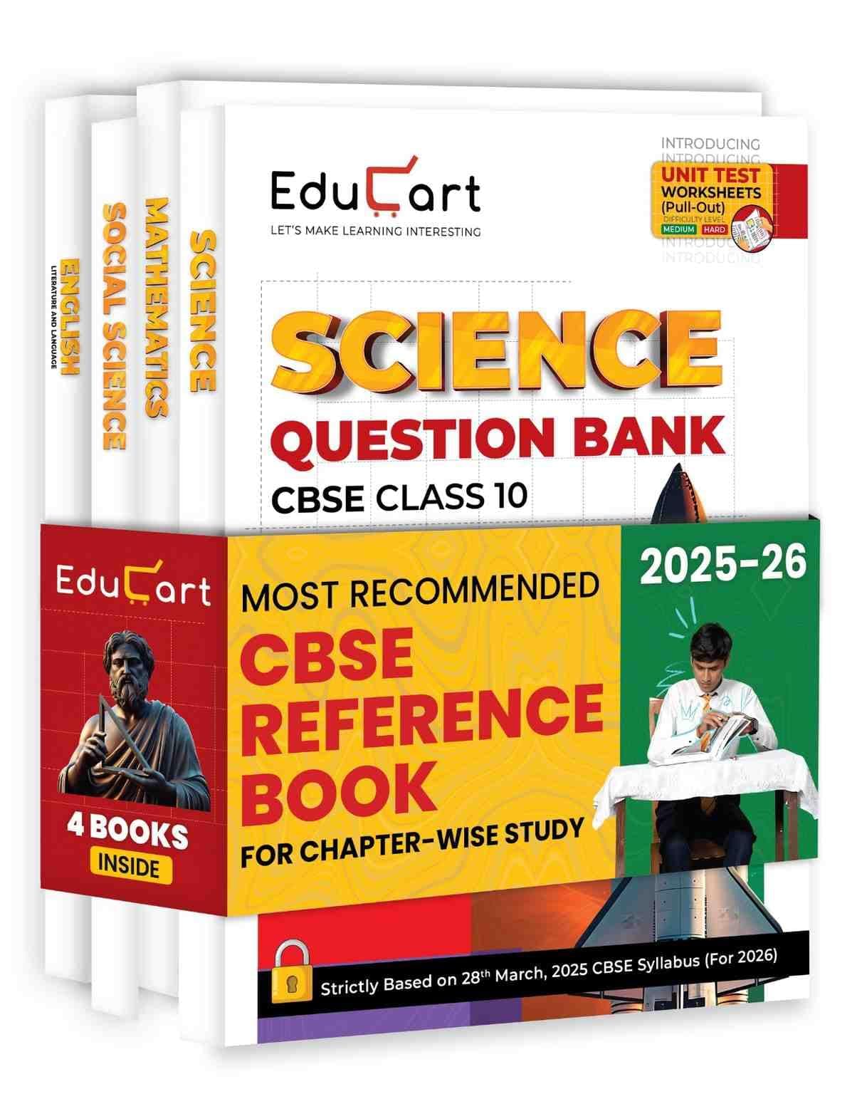 Educart CBSE Question Bank Class 10 Bundle - Science, Mathematics, Social Science and English on New Syllabus 2025-26 (Introducing Unit Test Worksheets for 2026 Boards)