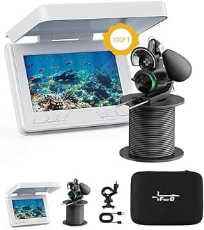 FOURQ Fishing Camera, 220° Ultra-Wide HD Underwater Fishing Camera with 4.3" LCD & IR Night Vision, 5000mAh Rechargeable Battery 100ft Cable for Ice Lake Boat Kayak Fishing