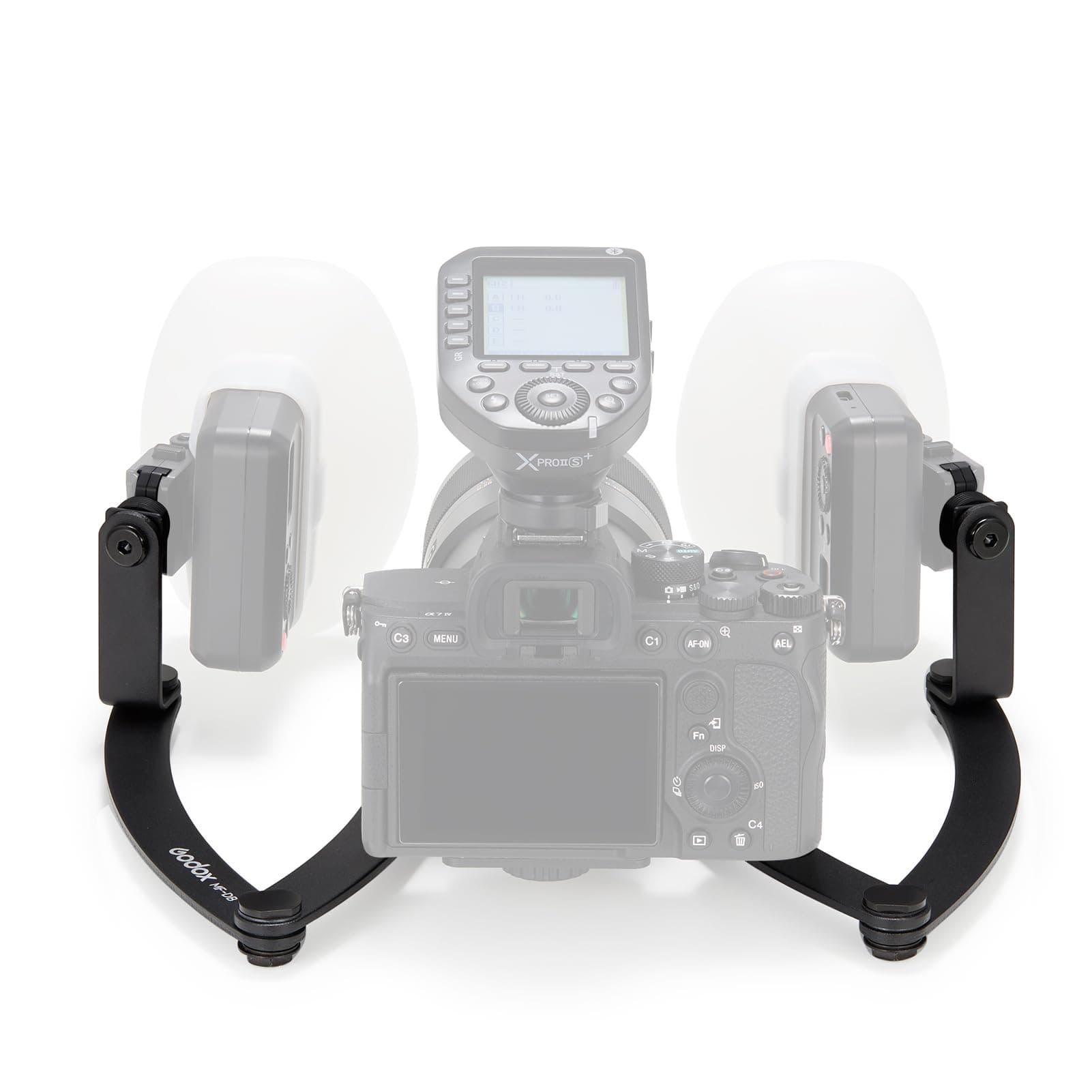 MF-DB Flexible Flash Bracket with Dual Flash Mounts Aluminum Alloy 360°Rotatable Head for Dental Photography Portrait Macro Photography Compatible with Nikon/Sony DSLR Cameras