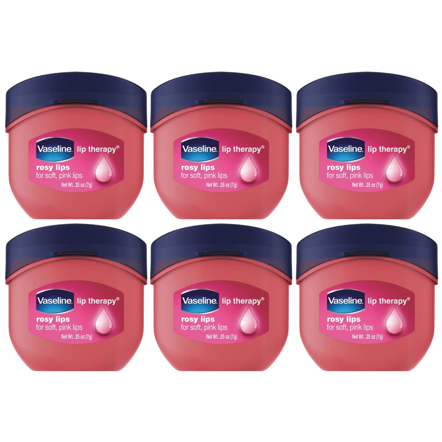 Lip Therapy Rosy Lips 6-Pack – Moisturizing Lip Balm for Very Dry Lips in Mini Jars, 0.25 Oz Ea