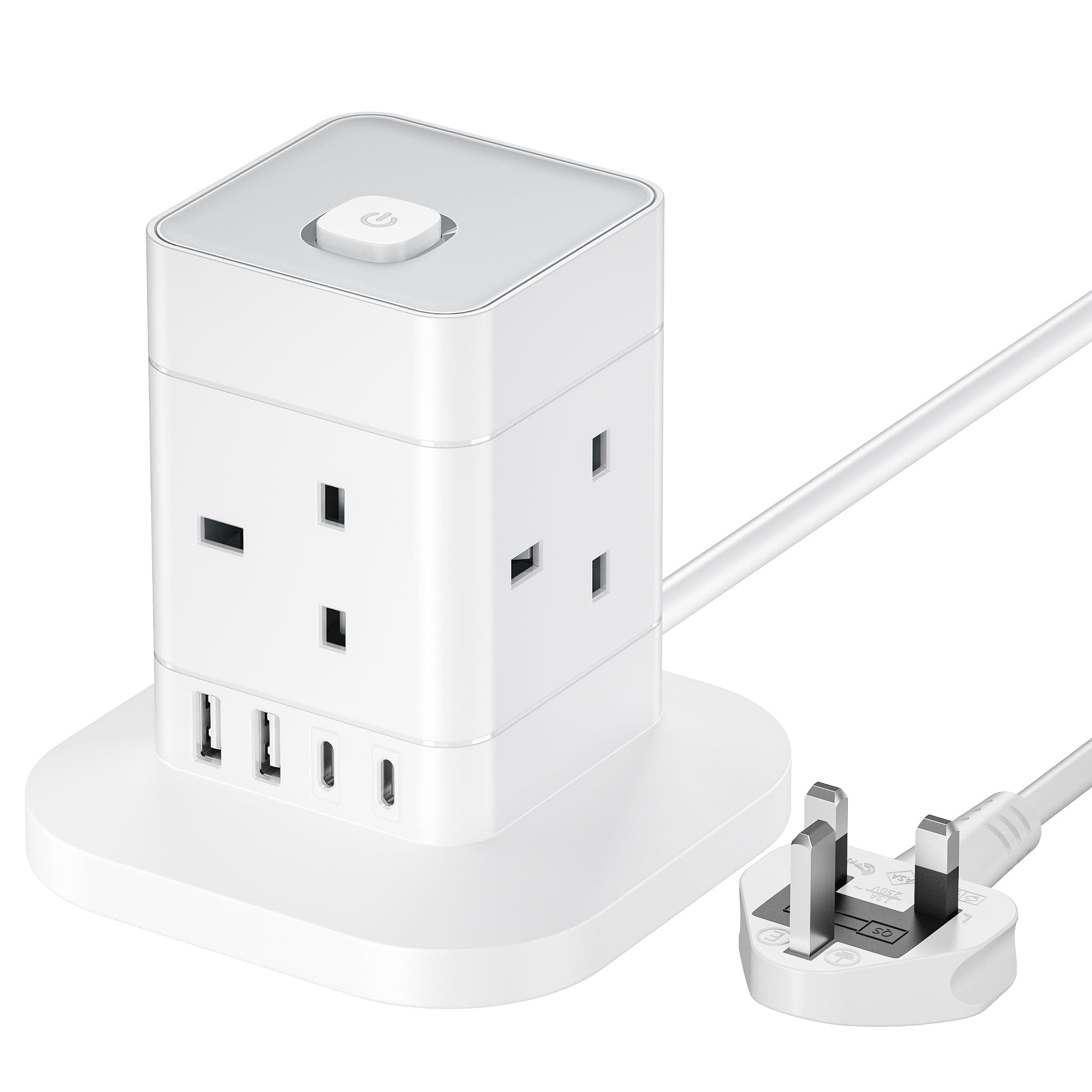 Cube Extension Lead with USB Slots, Hotimy 4 Way Multi Plug Extension Socket with 2 USB C and 2 USB A, 13A 3250W Power Strip with Switch 1.5M Extension Cords for Desk Home Office Travel