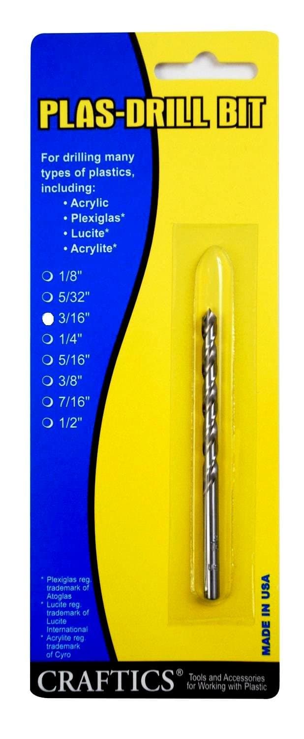 3/16" Drill Bit for Plastic (Acrylics, Plexiglas, Lexan, ABS, PVC, and More) for Hand Held Drills