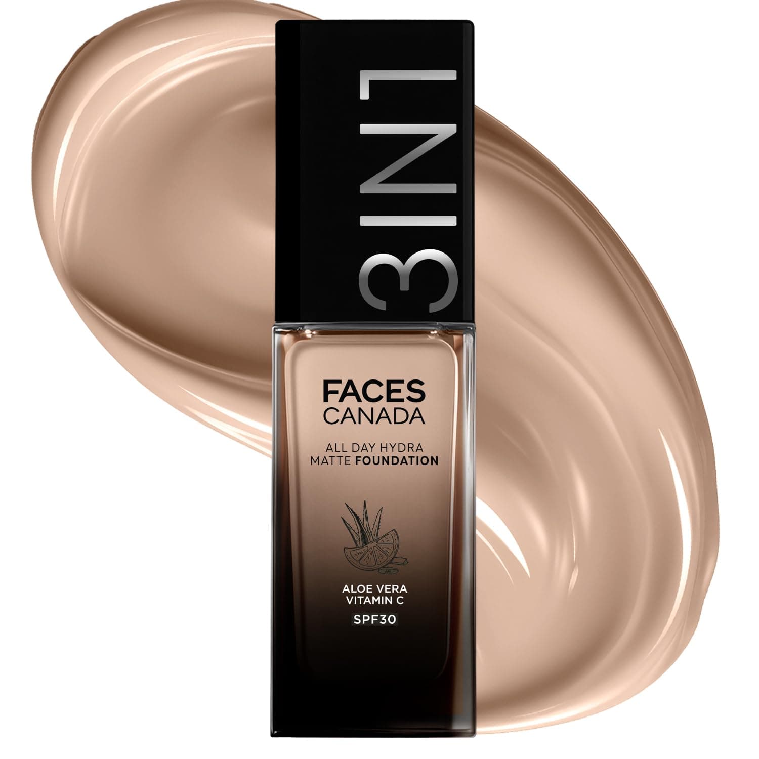 FACES CANADA All Day Hydra Matte Foundation | 3-in-1 Foundation + Moisturizer + SPF 30 | 24 HR Aloe Hydration & Vitamin C | 10HR Long Wear | Medium to High Buildable Coverage | Rich Ivory 013 | 30ml
