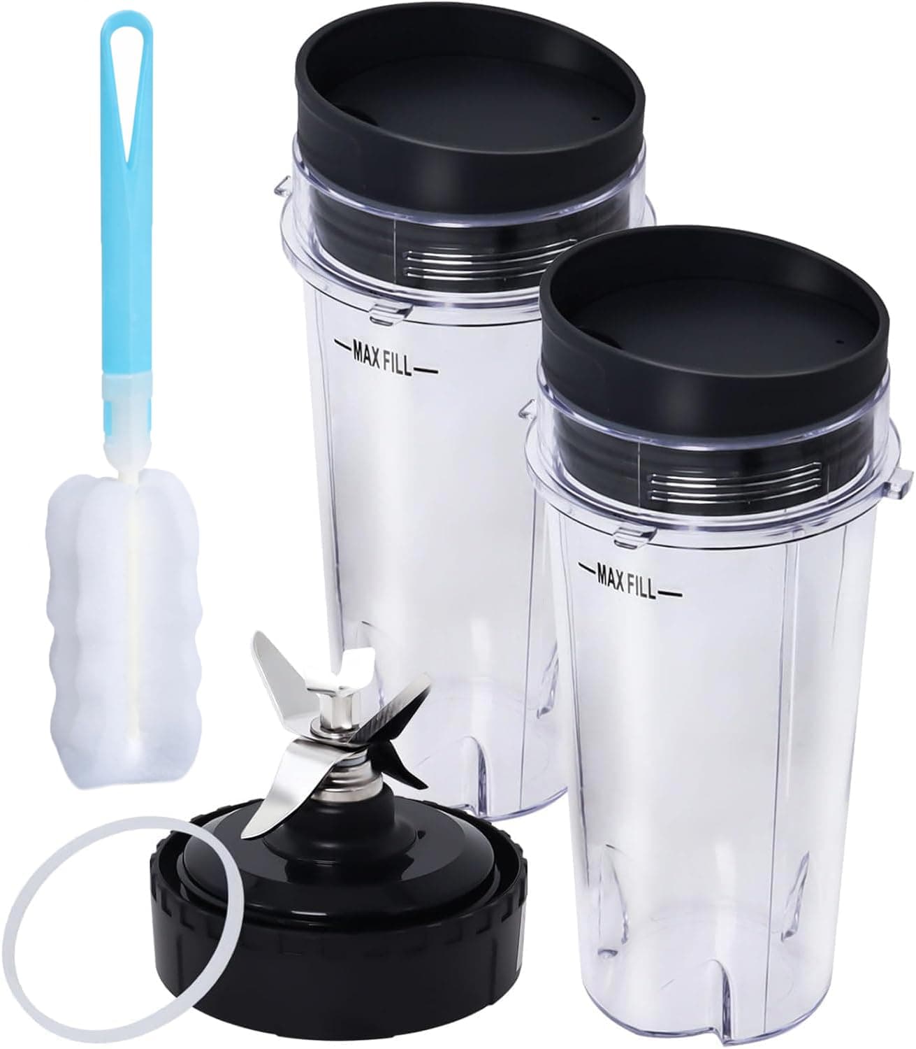 Replacement Parts Compatible with Nutri Ninja, Blender Blade Assembly and 2 Pack Single Serve 16-Ounce Cup Set for BL770 BL780 BL660 Professional Blender