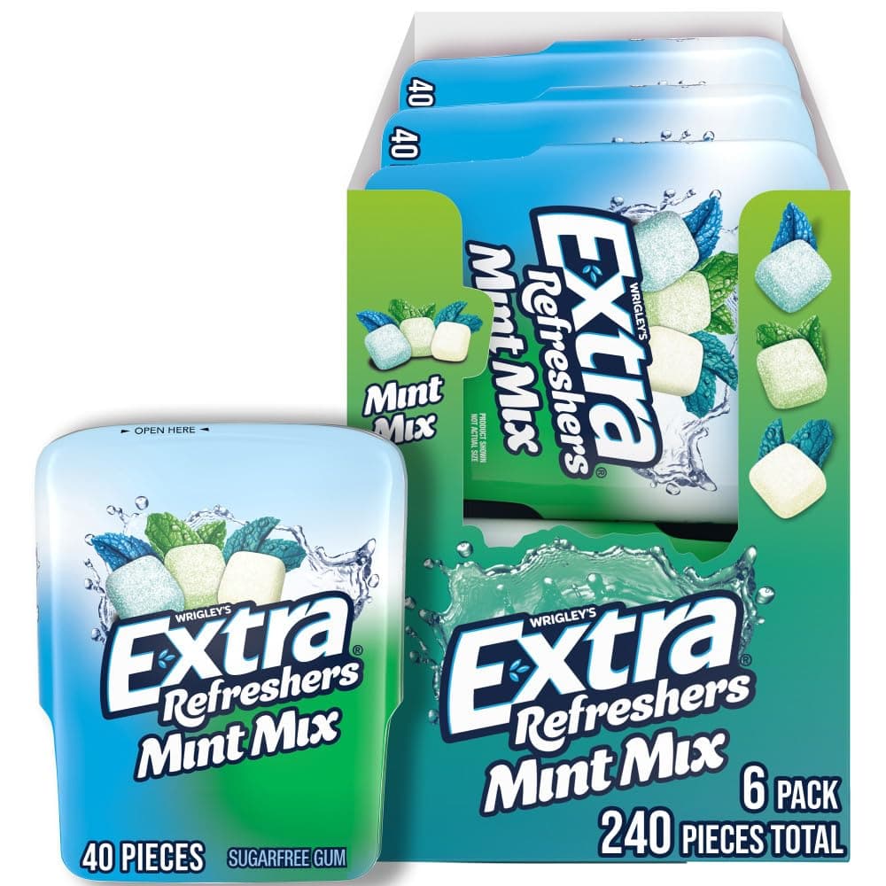 EXTRA Refreshers Mint Mix Gum, 3.21-Ounce 40-Piece Bottle (Pack of 6)