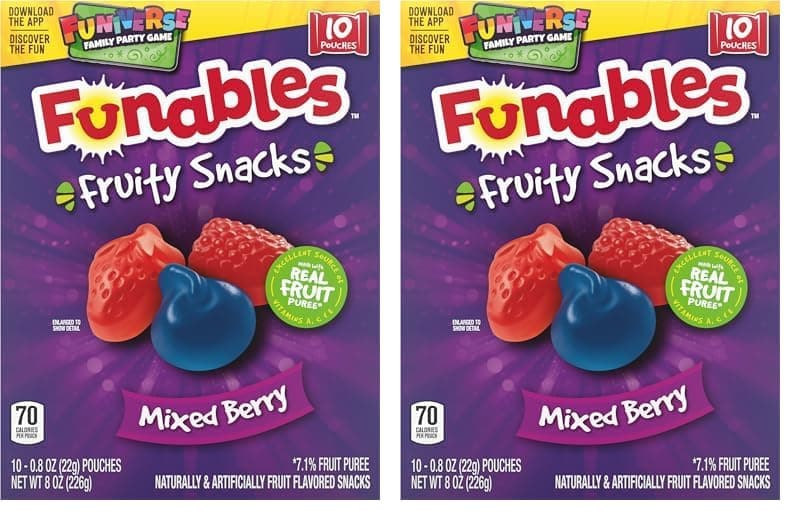 Funables Fruit Snacks, Mixed Berry, 10 Count (Pack of 2)