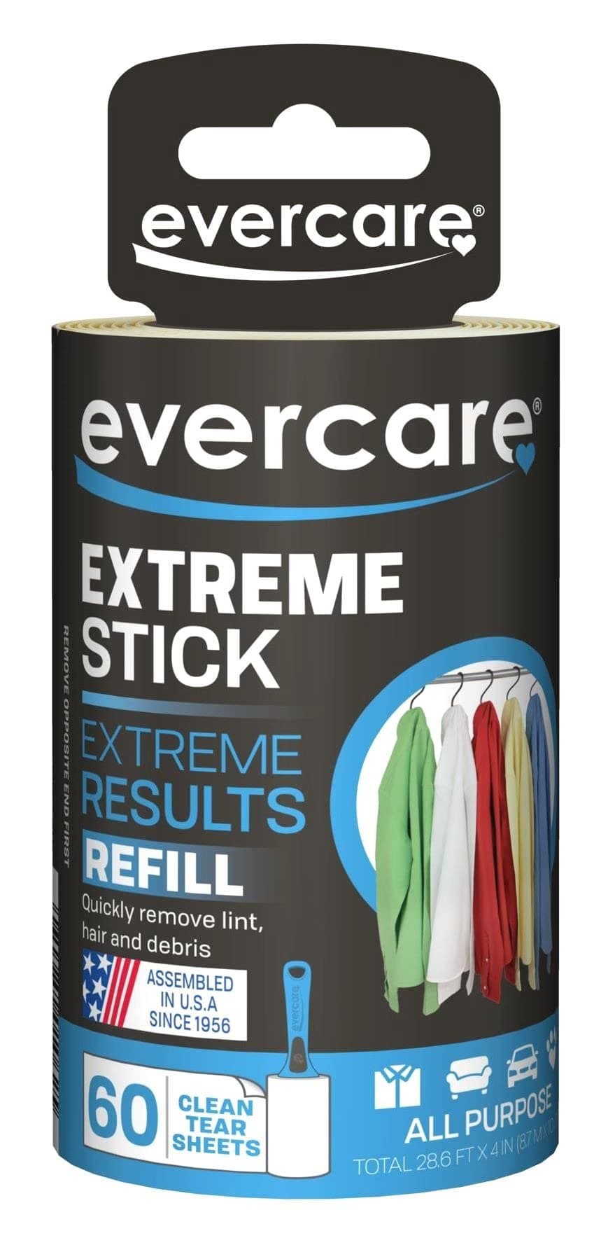 Evercare Lint Roller Refill Picks Up Lint, Dust, Dandruff 60 Layers (6 Pack)