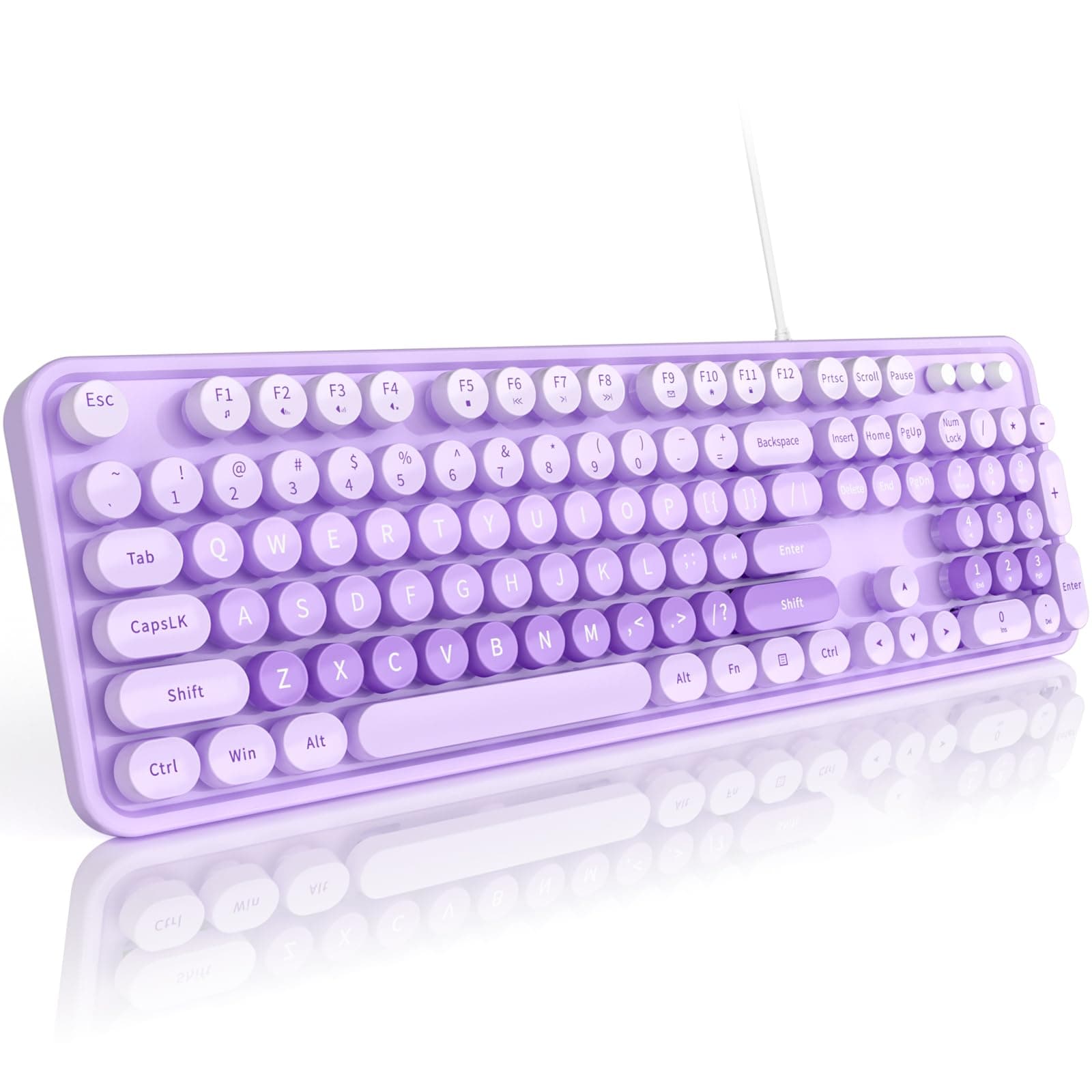 MOFII Keyboard Wired Large Print, Computer Keyboard Plug Play, Colorful Retro Round Typewriter Keyboard with Numeric Keypad and Media Hotkey for Windows PC Laptop (Pale Purple)