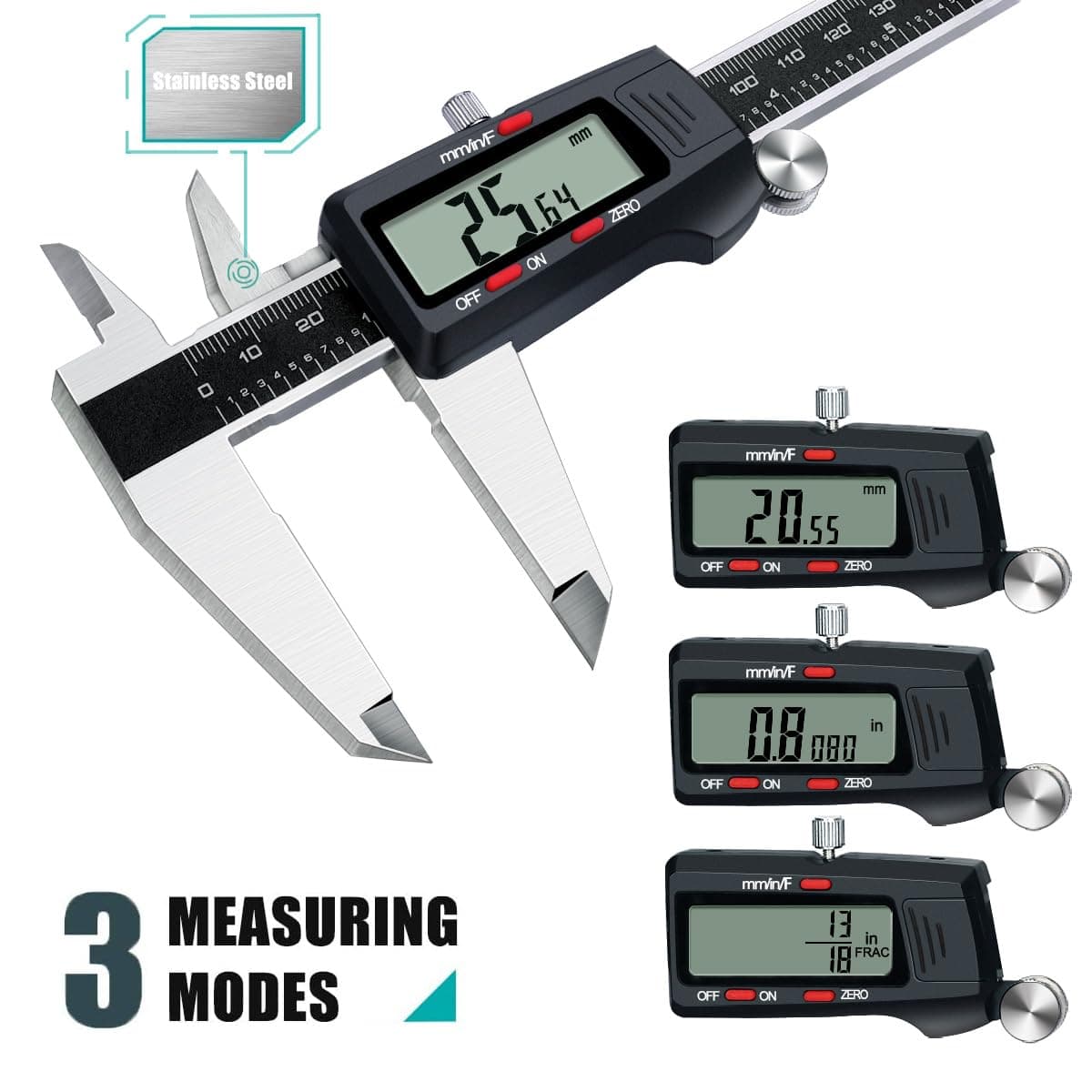 Kynup Digital Caliper, 8 Inch Micrometer Caliper Tool, Vernier Caliper with Stainless Steel Body, Large LCD Screen, Auto - Off Feature, Inch Metric Fraction Conversion (200mm)