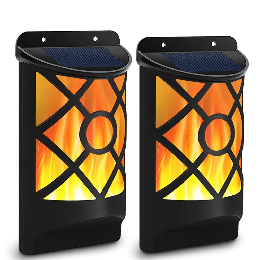 Solar Wall Lights with Flickering Flame, Aityvert 66 LED Waterproof Solar Garden Lights Outdoor Lighting Dusk to Dawn with Auto On/Off Landscape Halloween Light for Pathway Patio Deck Yard (2 Pack)