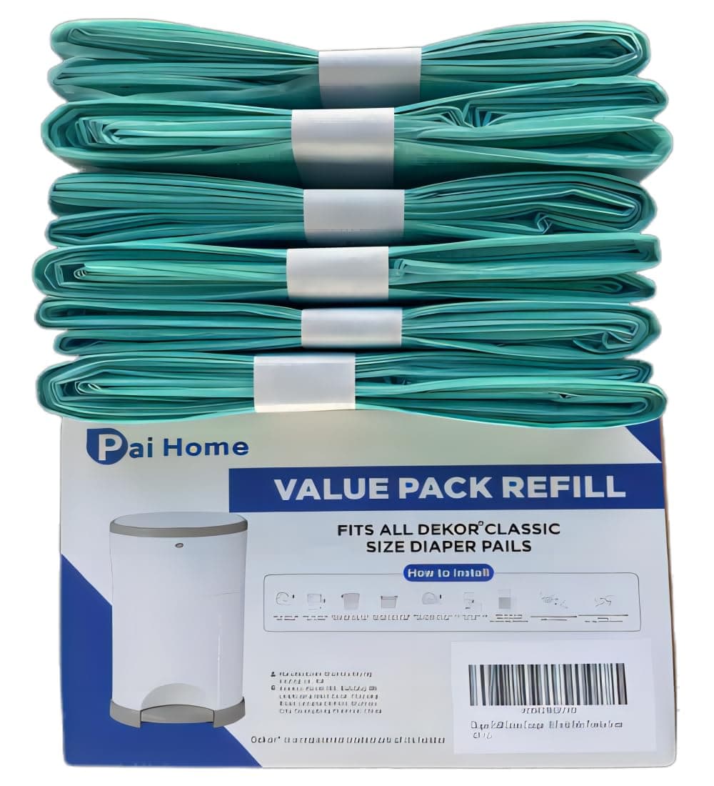 Diaper Refill Liners Compatible with Classic Diaper Pail Refills Holds up to 3480 Diapers (6 Pack) Baby Powder Scent