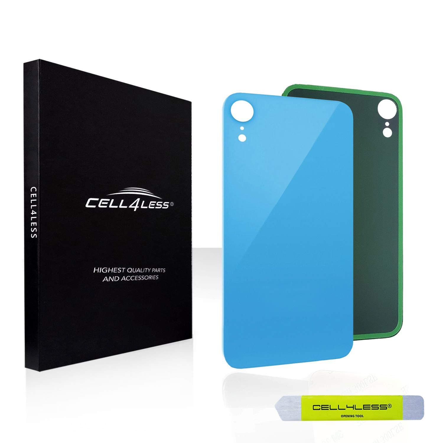 Cell4LessBack Glass Replacement Compatible w/The iPhone XR Including Wide Camera Hole, Adhesive & Removal Tool NO Logo (Blue)