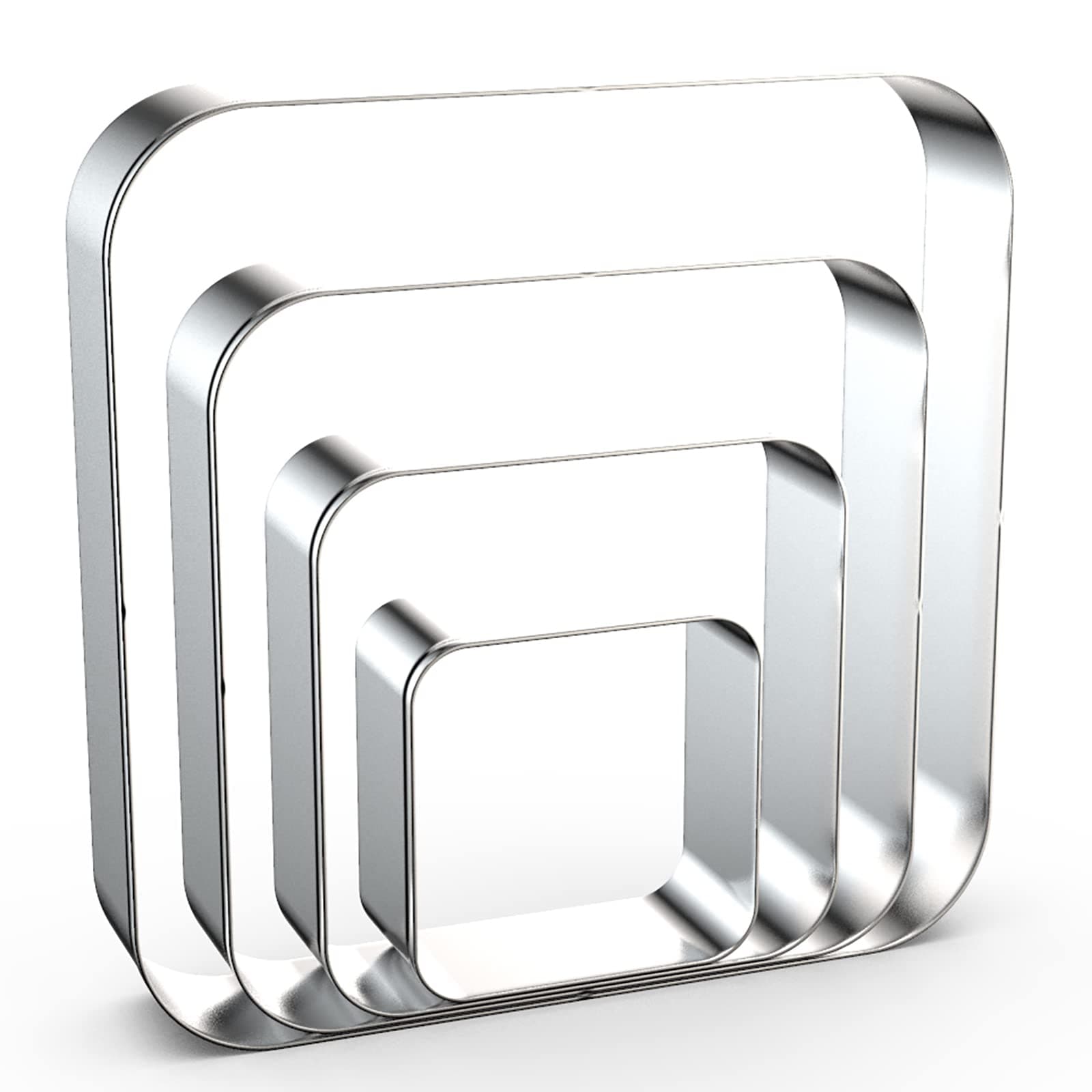 Rounded Square Cookie Cutter Set Large - 5 Inch, 4 Inch, 3 Inch, 2 Inch - Geometric Frame Plaque Cookie Cutters Shapes Molds - Stainless Steel