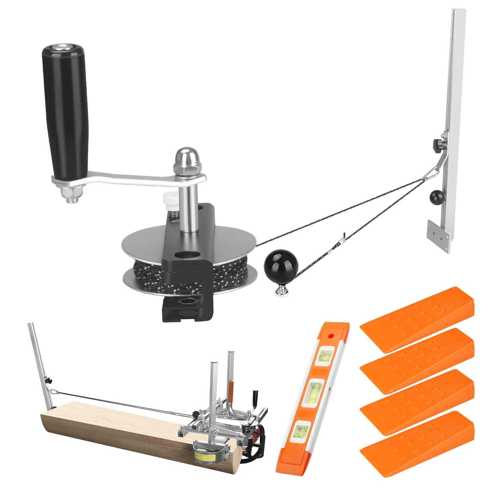 Chainsaw Mill Winch Kit for Chain Saw Milling - Efficient Chainsaw Accessories with Lever Arm, Perfectly Balances The Saw Mill, Easier and Smoother (Winch Kit + 4 Tree Felling Wedges)