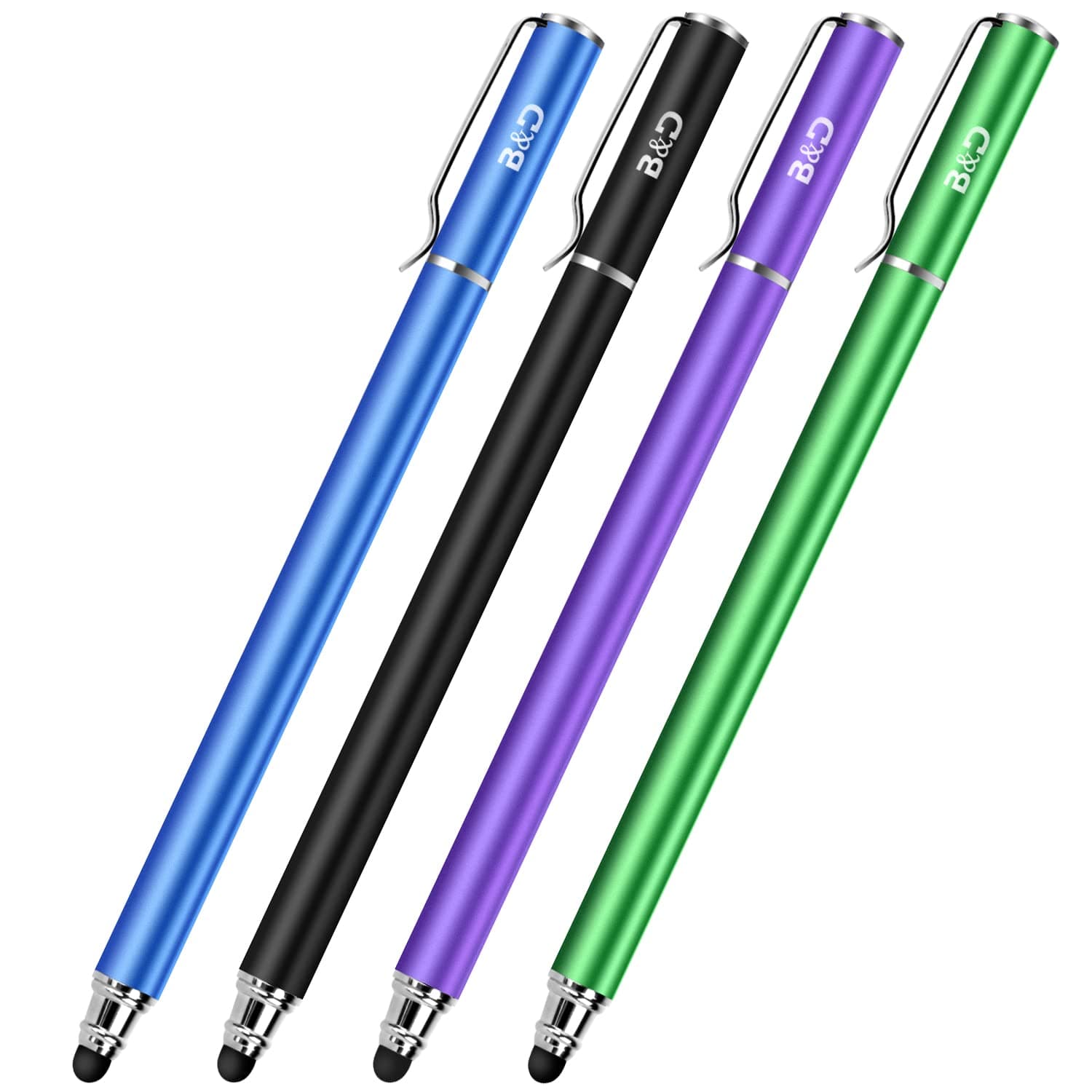 Capacitive Stylus/Styli 2-in-1 Universal Touch Screen Pen for All Touch Screen Tablets/Cell Phones with 20 Extra Replaceable Soft Rubber Tips (4 Pieces, Black/Blue/Purple/Green)