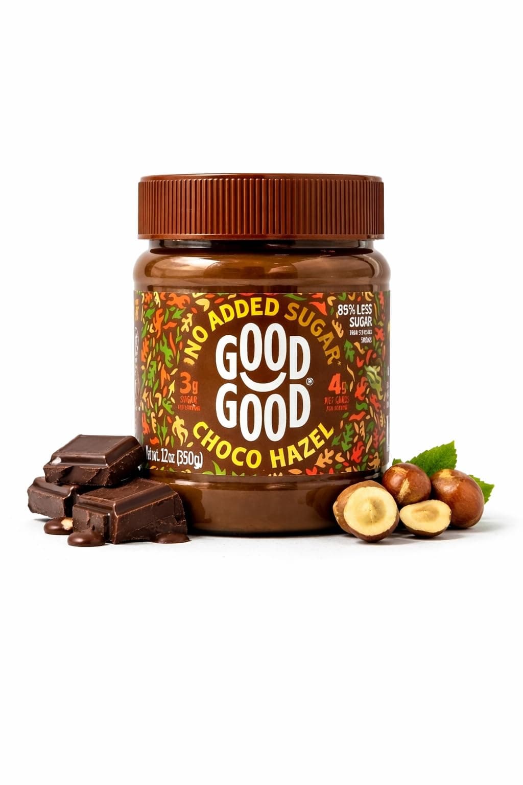 No Added Sugar Belgian Choco Hazel Spread - Chocolate Spread with Natural Sweeteners - Gluten Free - Vegetarian Friendly - 12oz / 350g (Pack of 1)