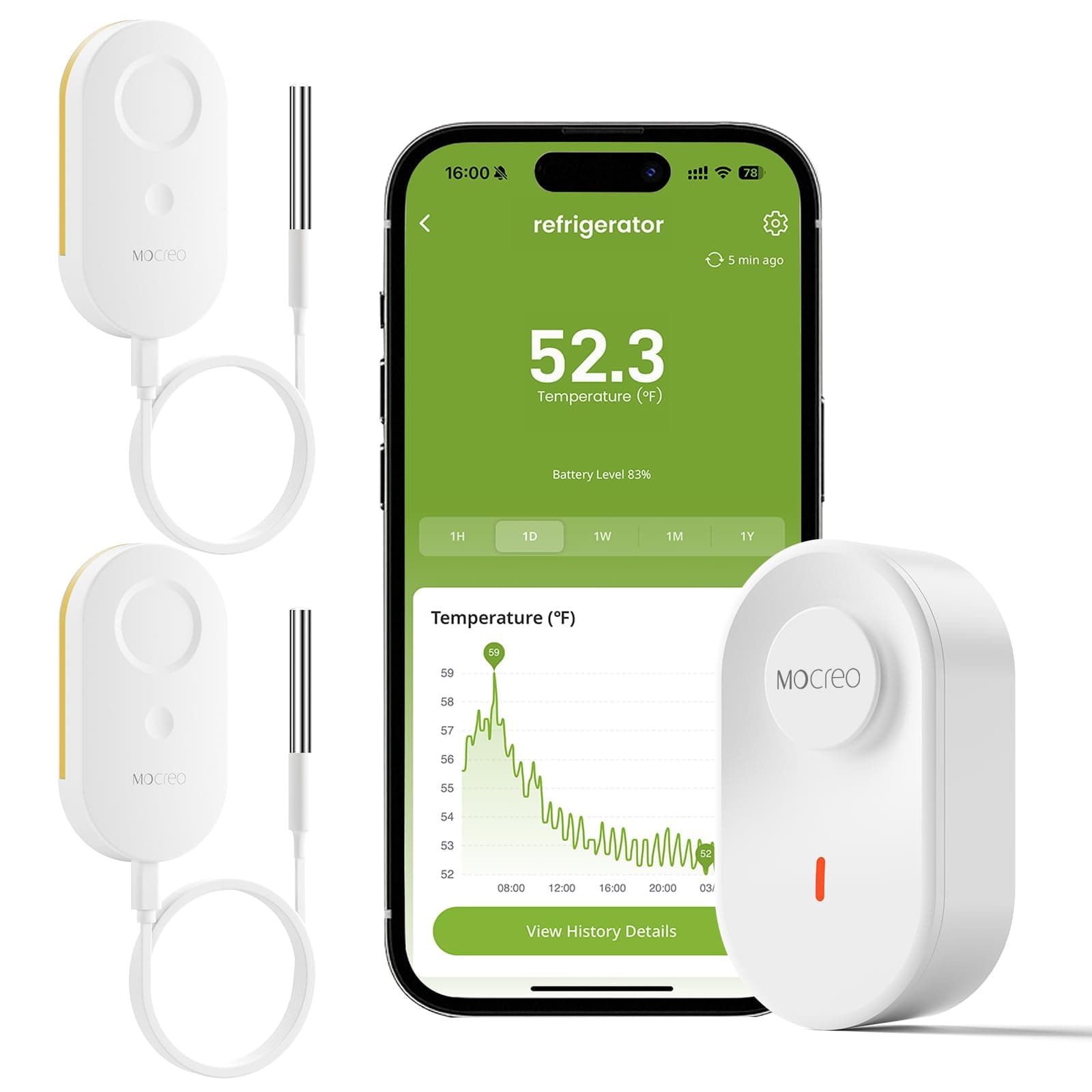 MOCREO WiFi Thermometer Freezer Alarm, Email Alert, App Notification, Data Record Export, No Subscription Fee, Remote Wireless Temperature Sensor for Refrigerator, Freezer, Hot Tub (2 Pack) …