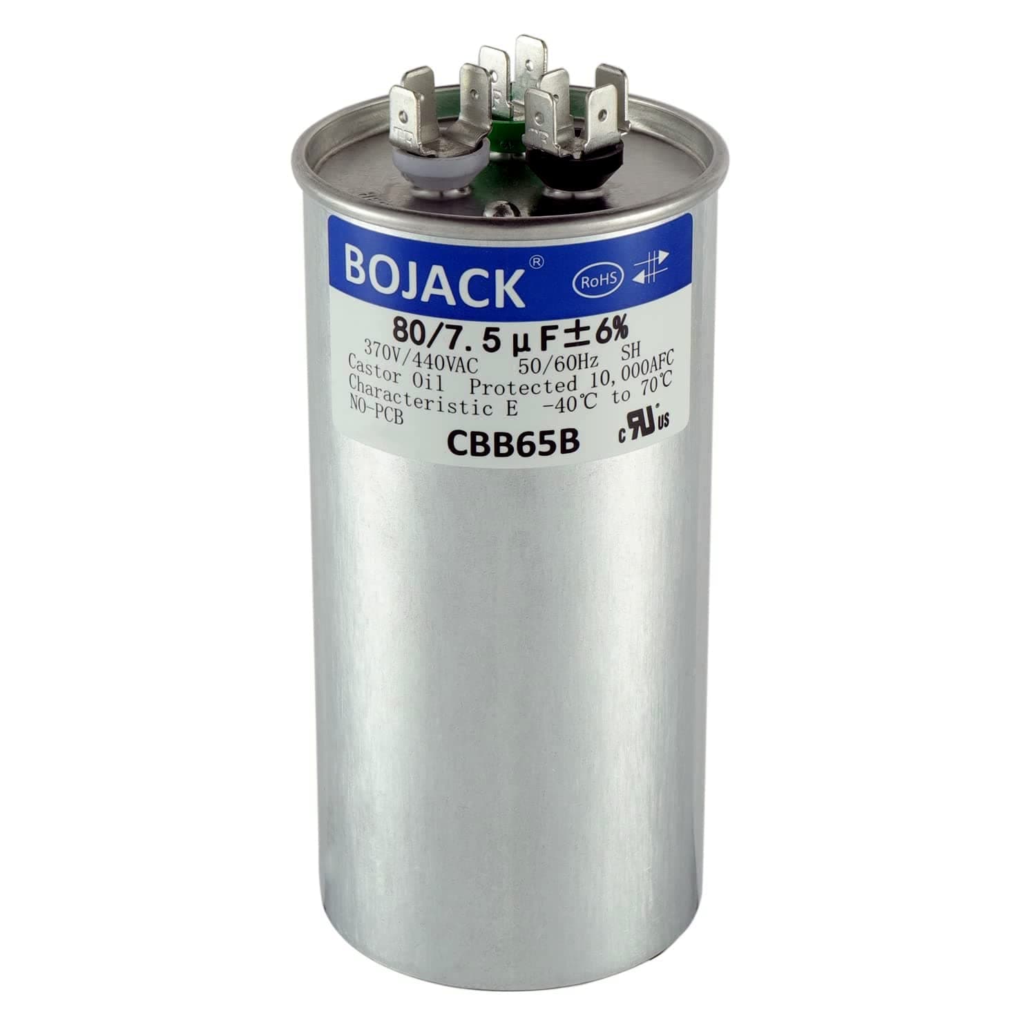 BOJACK 80+7.5 uF 80 7.5 MFD ±6% 370/440 V AC CBB65 Dual Run Circular Start Capacitor for AC Motor Run or Fan Start or Condenser Straight Cool or Heat Pump Air Conditioner