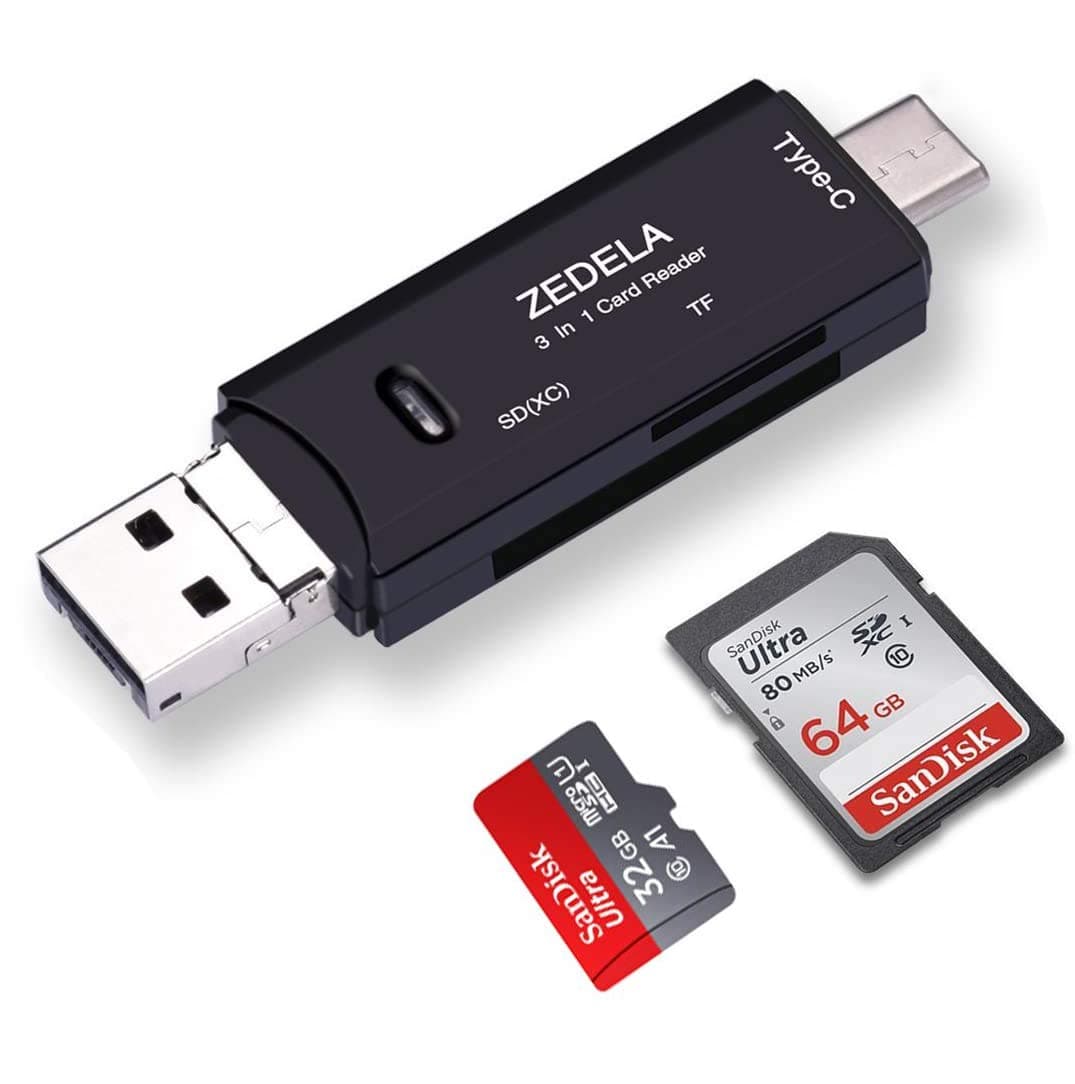 SD Micro SDTF Card Reader with Adapter 3-in-1 for USB-C/USB-A/Micro-USB Port,TF/SD Card Reader with OTG for MacBook Windows (USB-C SD Micro/SD Card Reader)