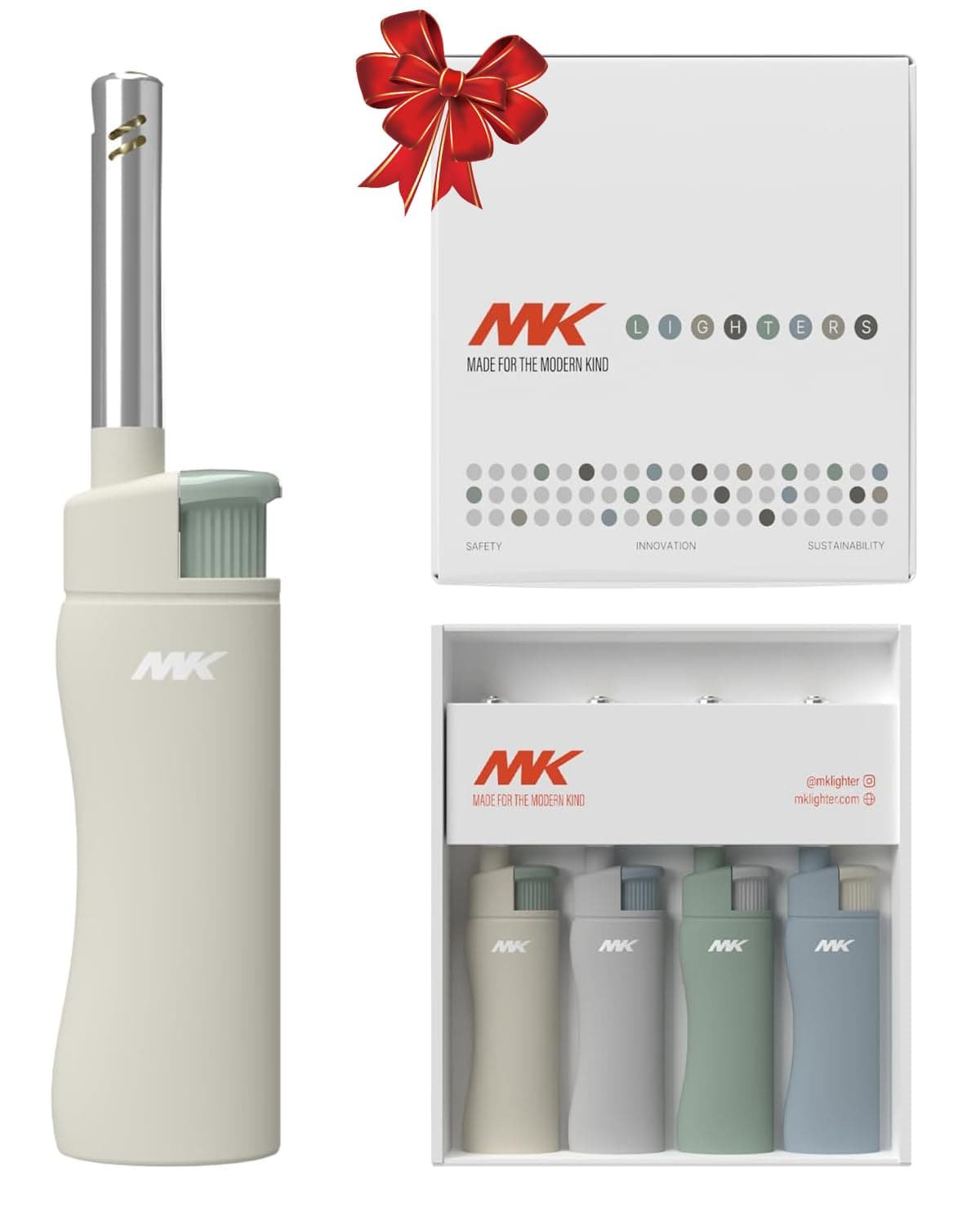 MK Candle Lighter, Butane Refillable Wind-Resistant Flame, 4-Pack for BBQ, Camping, Outdoor Use (Earthy-4PC)