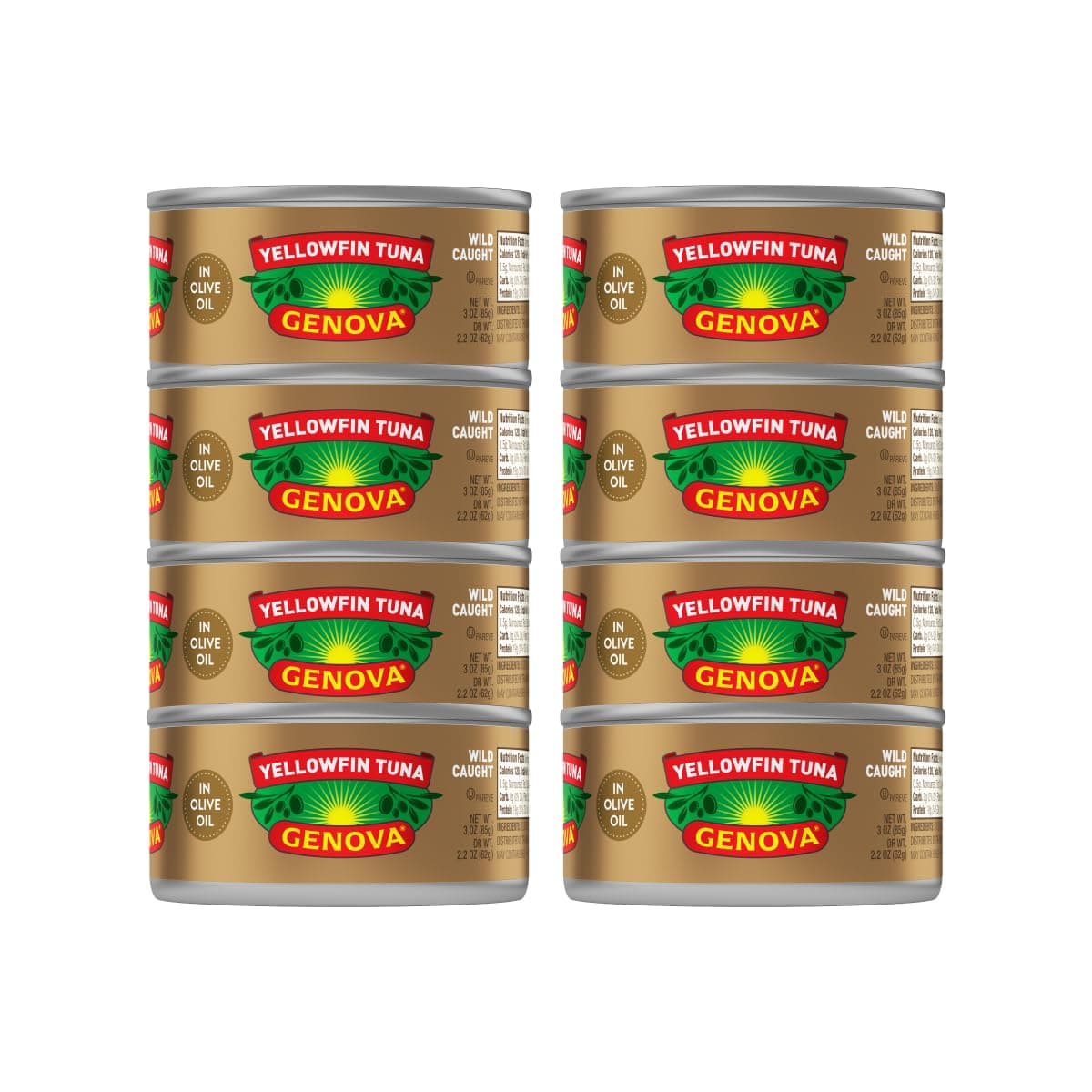 Genova Premium Yellowfin Tuna in, Wild Caught, Solid Light, 3 oz. Can (Pack of 8)