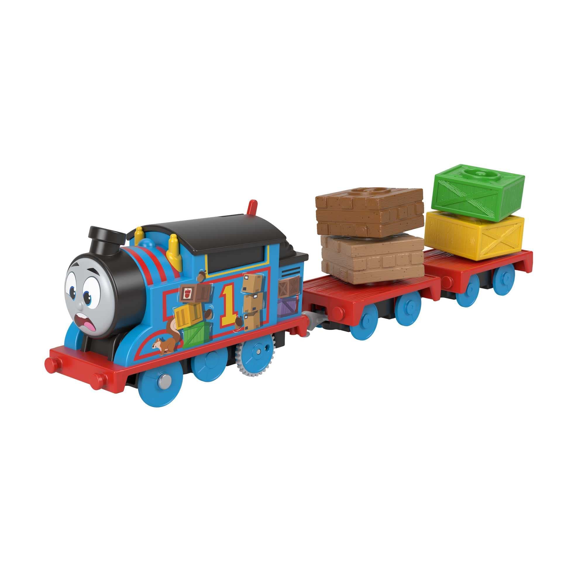 Thomas & Friends Toy Train, Wobble Cargo Thomas Motorized Engine with 2 Cargo Cars for Preschool Railway Play, HNN06