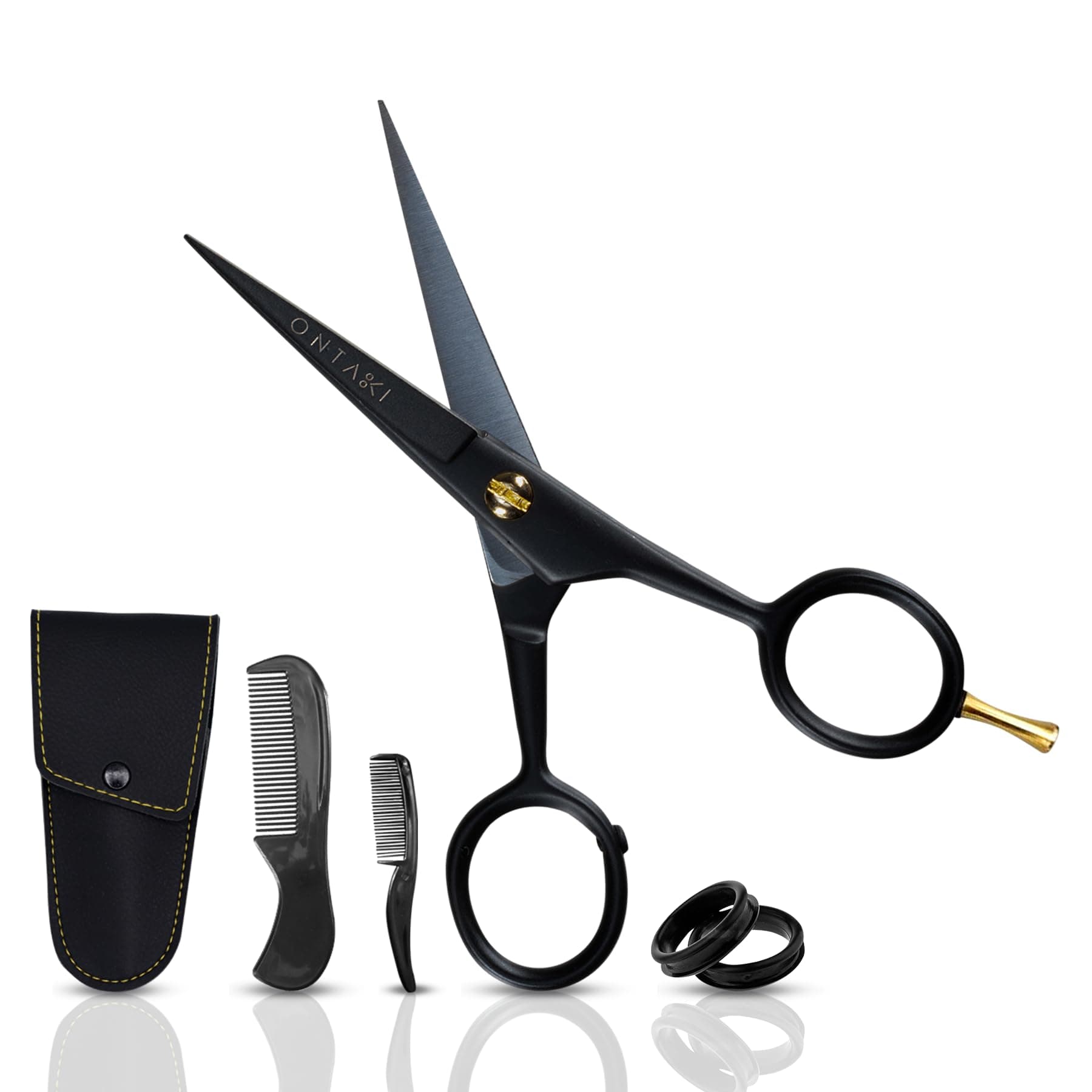 5" German Beard Scissors & Mustache 2 Combs Carrying Case Hand Forged Beard Scissors with Finger Rest (Black)