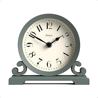 Jones Clocks® Saloon mantel clock | Small traditional double scroll design | Green | Contemporary classic style for desk, table, shelf or bedside
