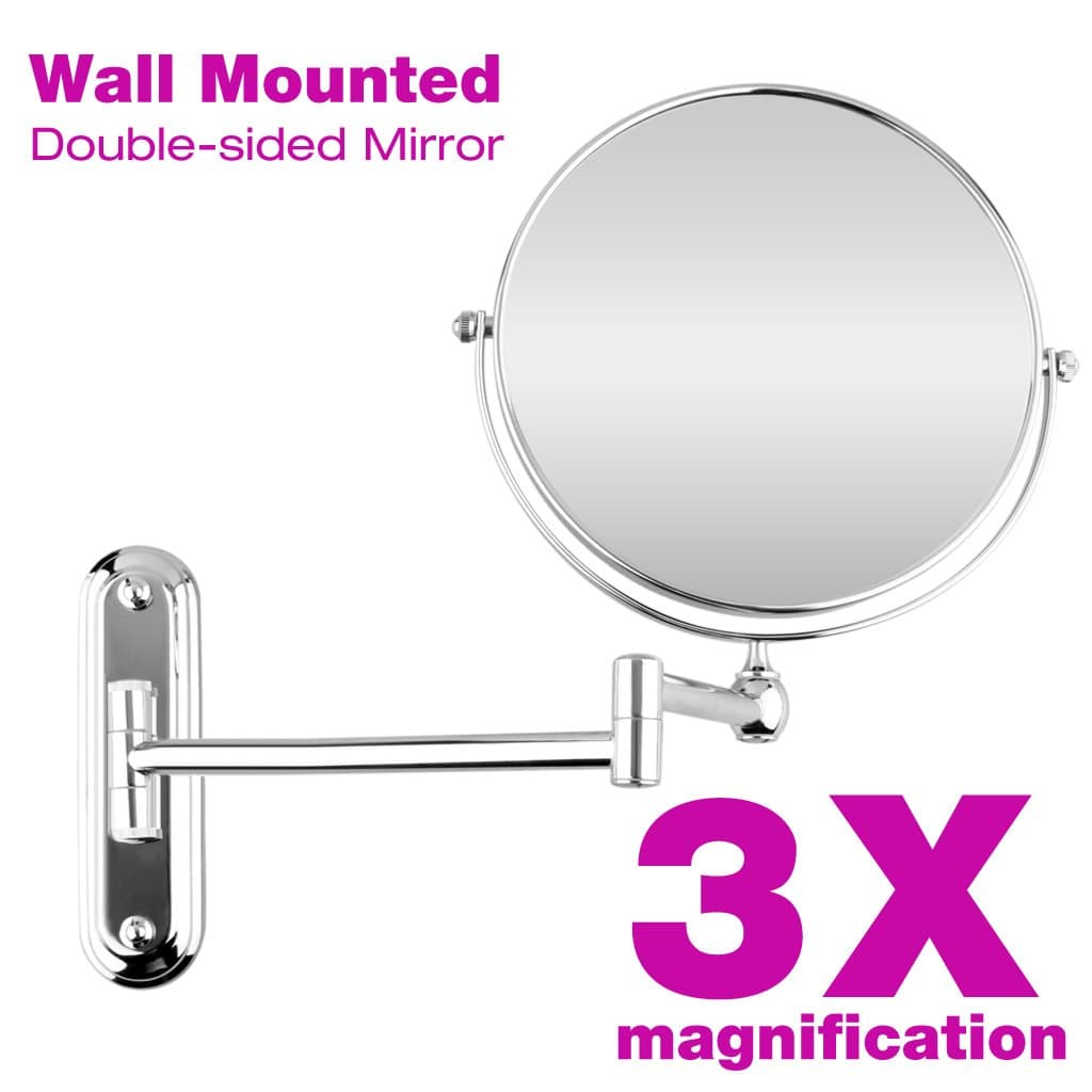 Wmicro 8-inch Two-Sided Swivel Wall Mounted Mirror with 3x Magnification, 12-Inch Extension, Chrome Finish