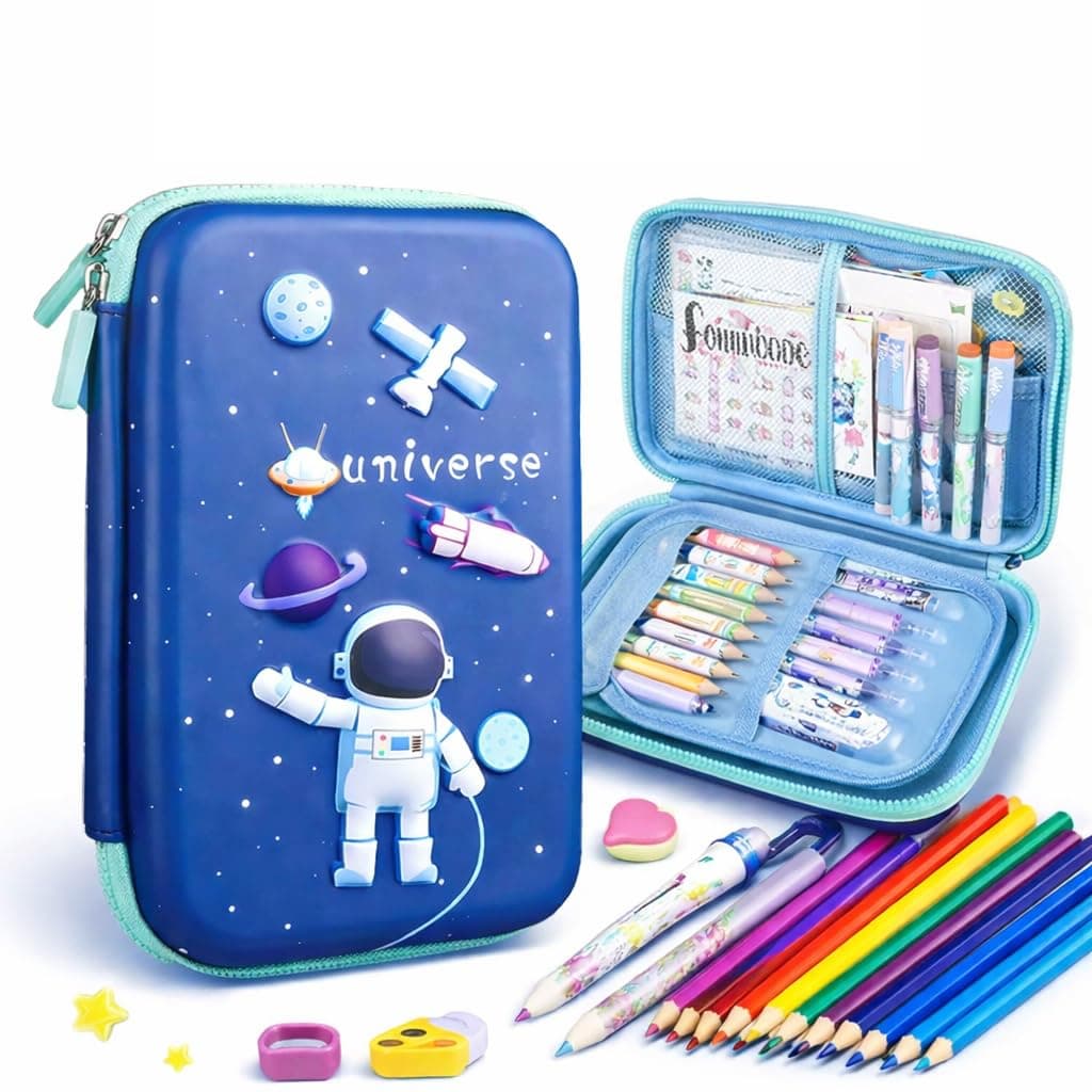 Brand Conquer Big Size Eva 3D Cover Large Capacity Space Astronaut Pencil Case Compartments, School Pouch Premium Stylish Pen Holder (Big Size Astronaut Pencil Case, Ethylene Vinyl Acetate (EVA) Blue)