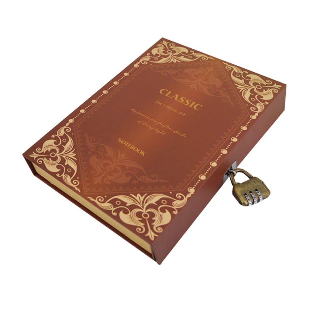 Queena Journal Notebook Retro Vintage Secret Diary Notepad Personal Notebook with Lock Hardcover Notebook in Gift Box Brown