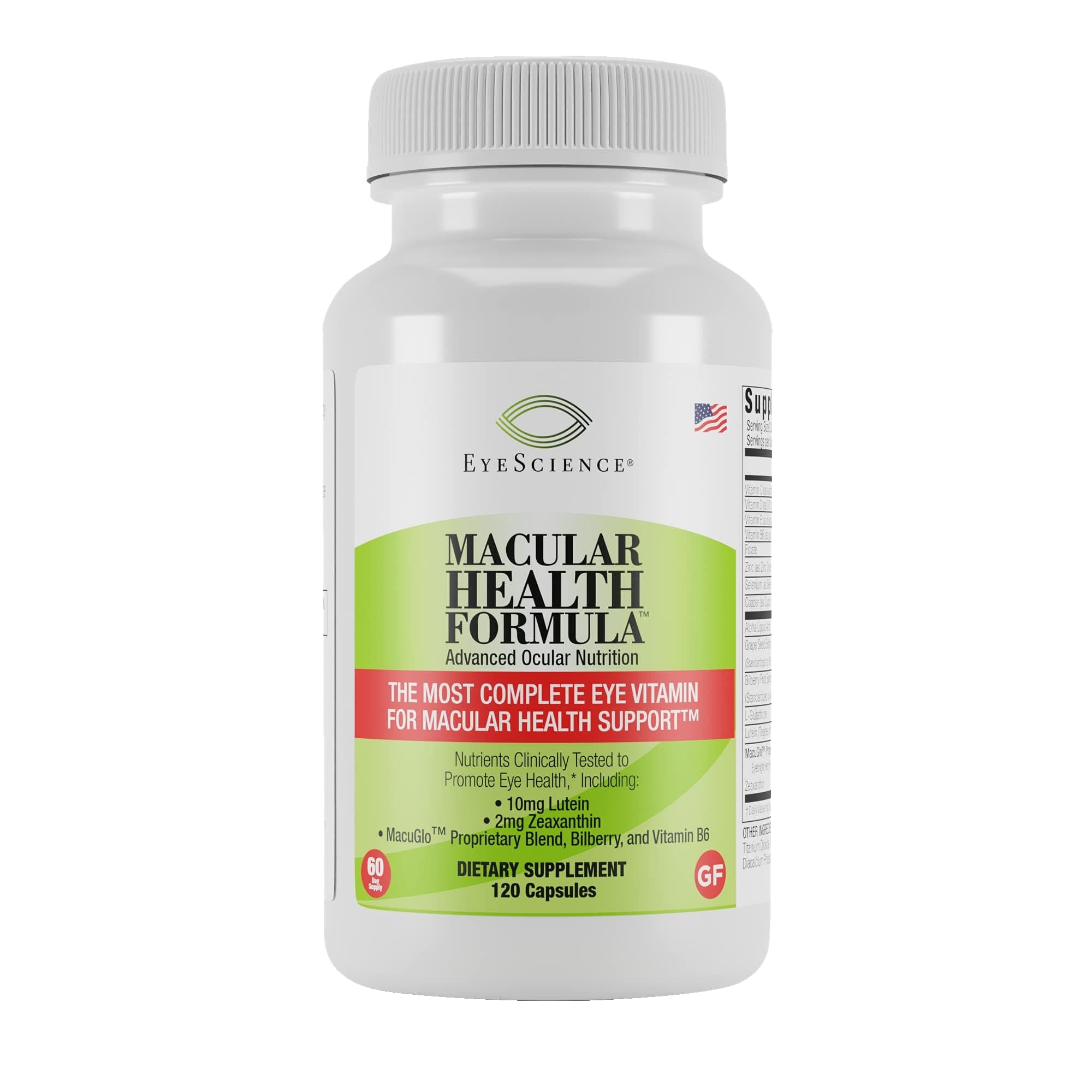 EyeScience – Macular Health Formula – Capsules – Complete Nutritional Supplement for Eye Health - Contains Lutein, Zeaxanthin, Vitamin C, D, E & B6 (120 Count)