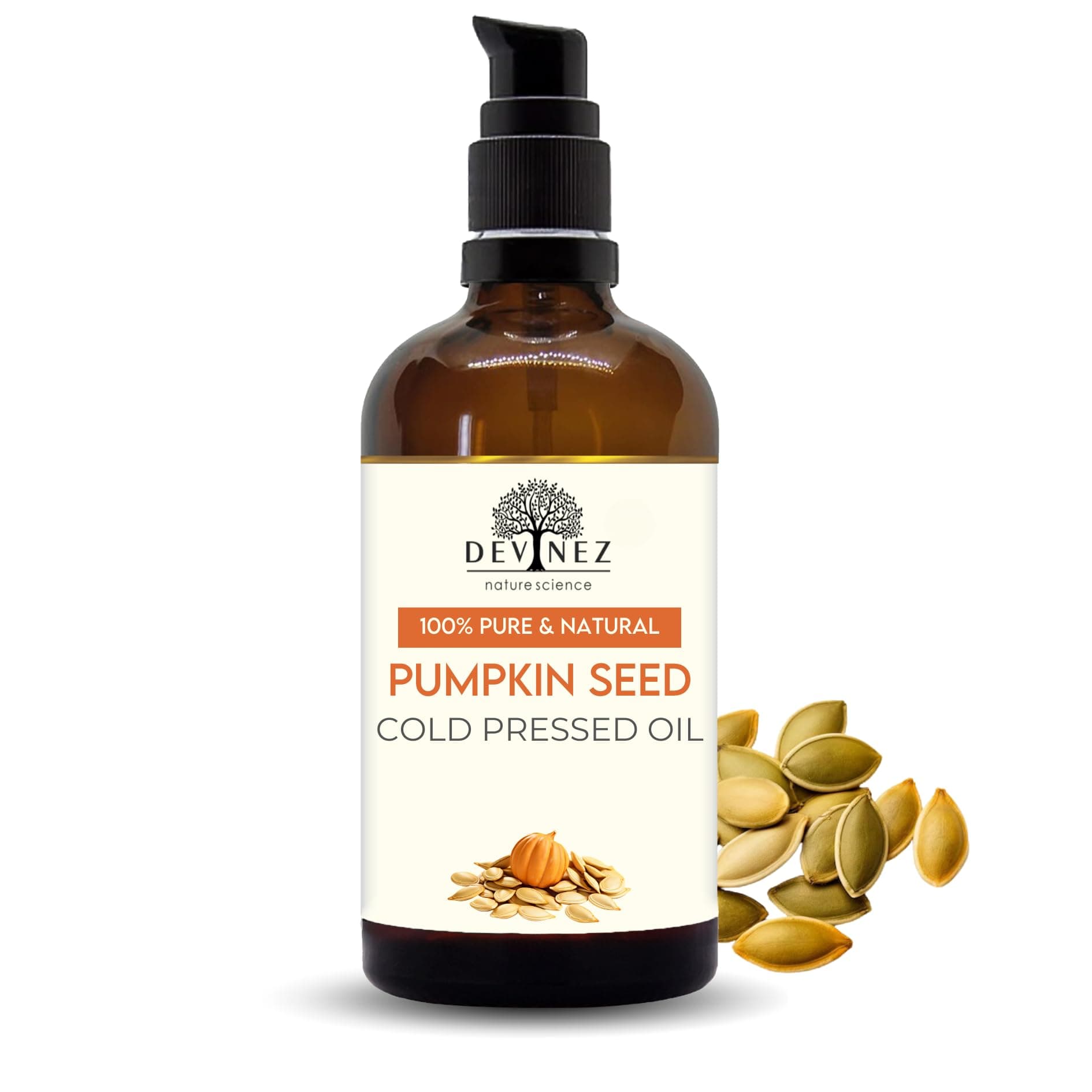 100% Pure Pumpkin Seed Cold Pressed Oil with Lotion Pump Organic, Undiluted Kaddu Oil for Hair, Skin, Eyebrows & Eyelashes, Therapeutic Grade for Natural Care (Pack -50ml)