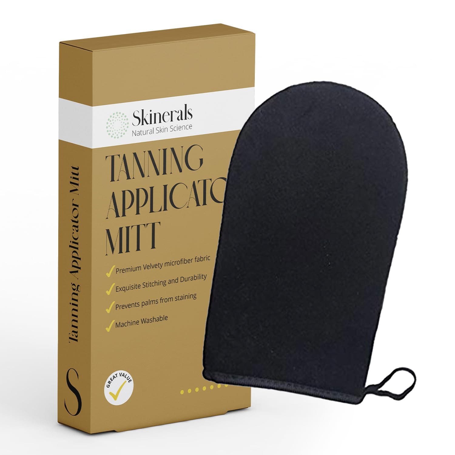 Skinerals Self Tanning Mitt, Premium Microfiber Self Tanner Applicator for Back & Body, Ultra Soft Double-Sided Self-Tan Mitt, Reusable & Washable Tanning Lotion Applicator Mitts