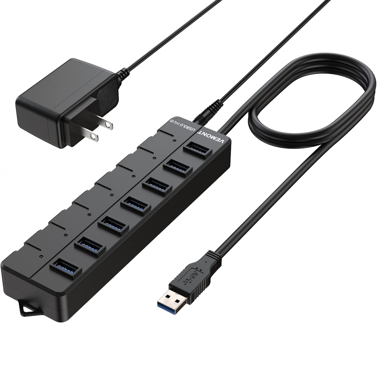 USB hub,Computer Peripheral Equipment 7-Port USB 3.0 hub with 5V2A Power Adapter and Individual On/Off Switches,USB Charging hub 4ft/1.2m Long Cable