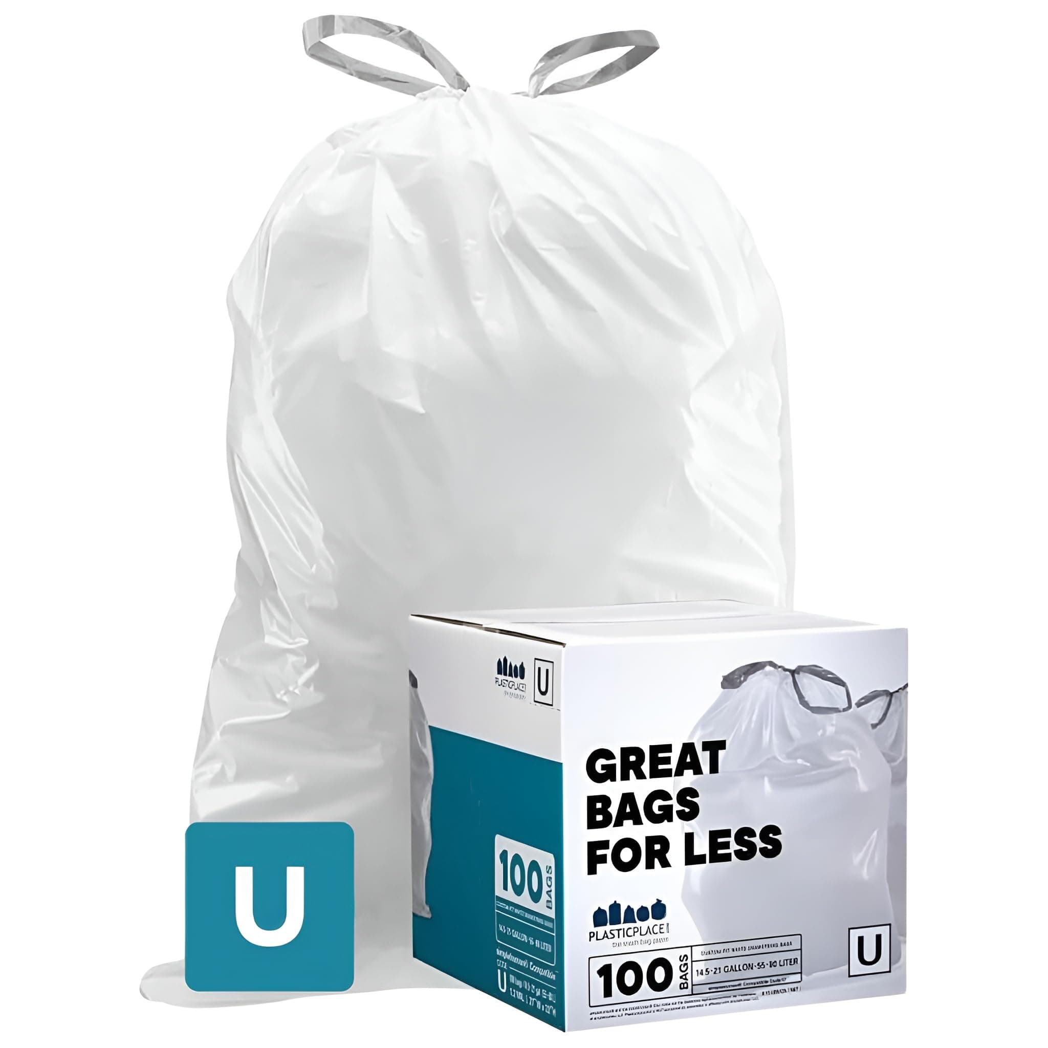 - Custom Fit Trash Bags, Compatible with simplehuman Code U (100 Count) White Drawstring Garbage Liners 14.5-21 Gallon/ 55-80 Liter 26.5" x 32"