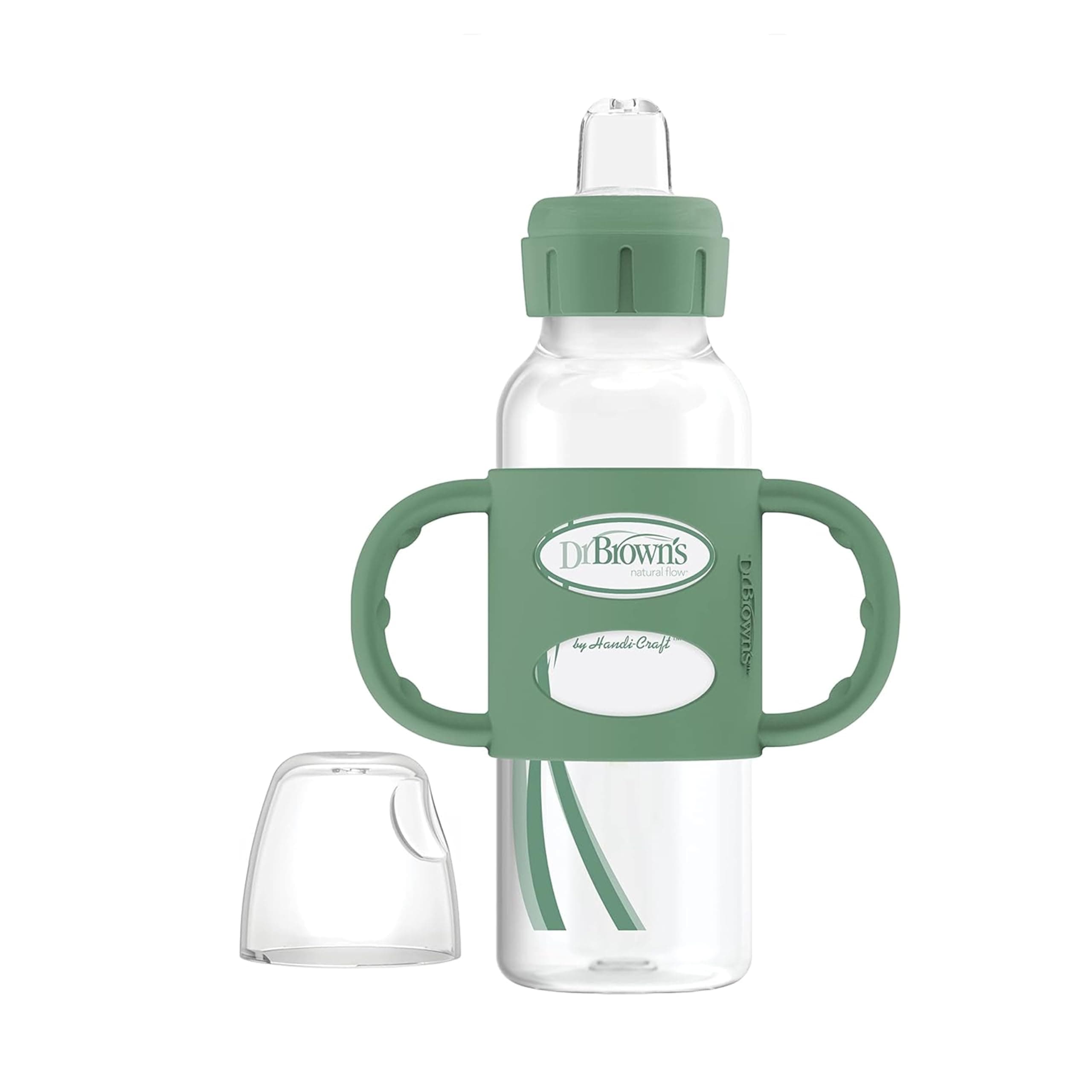 Dr. Brown’s Narrow Transitional Sippy Bottle with Silicone Handles 8oz 250mL Green 1-Pack