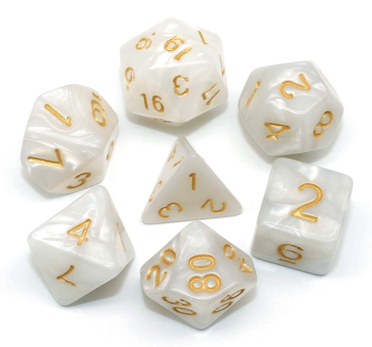 DND Dice Set Pearl White RPG 7-Die Dice Set Fit Dungeons and Dragons(D&D) Pathfinder MTG Role Playing Games Polyhedral Dice with Dice Pouch