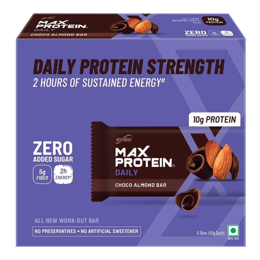 Daily Choco Almond Protein Bars with 10g Protein, 5g Fiber & 21 Vit. & Minerals | 0 Added Sugar, No Cholesterol & Trans Fat For Upto 2h of Energy, Healthy Snack, 50g (Pack of 6)