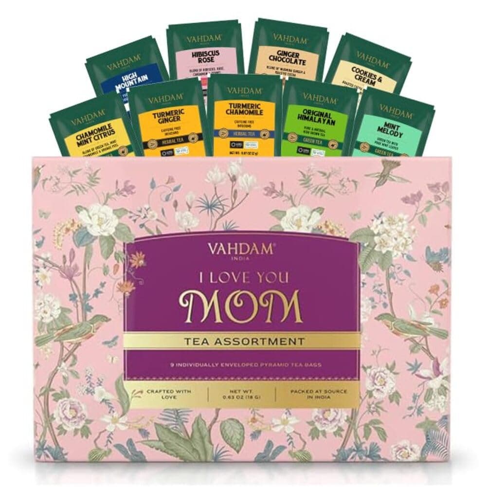 Limited Edition Tea Gift Set for Mom | 9 Assorted Long Leaf Pyramid Tea Bags | Premium Variety Pack | Mother’s Day Gift for Mom from Daughter & Son | Luxury Tea Gift Box