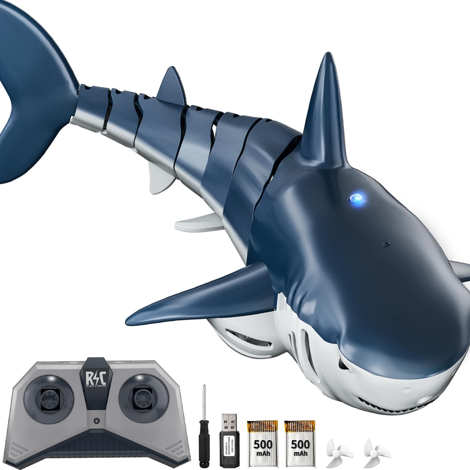 TEMI Remote Control Shark Toys, 1:18 High Simulation Scale Fish with Light and Spray Water for Lake Bathroom Pool Christmas Birthday Gift Electric RC Boat for Kids Ages 6+ Boys