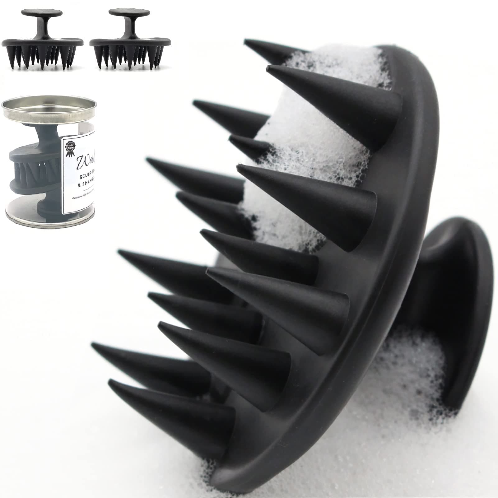 2-Pack Mold-Free Solid Silicone Hair Scalp Scrubber Massager Shampoo Brush, for Hair Growth Dandruff Itchy Flaky Scalp (Black)