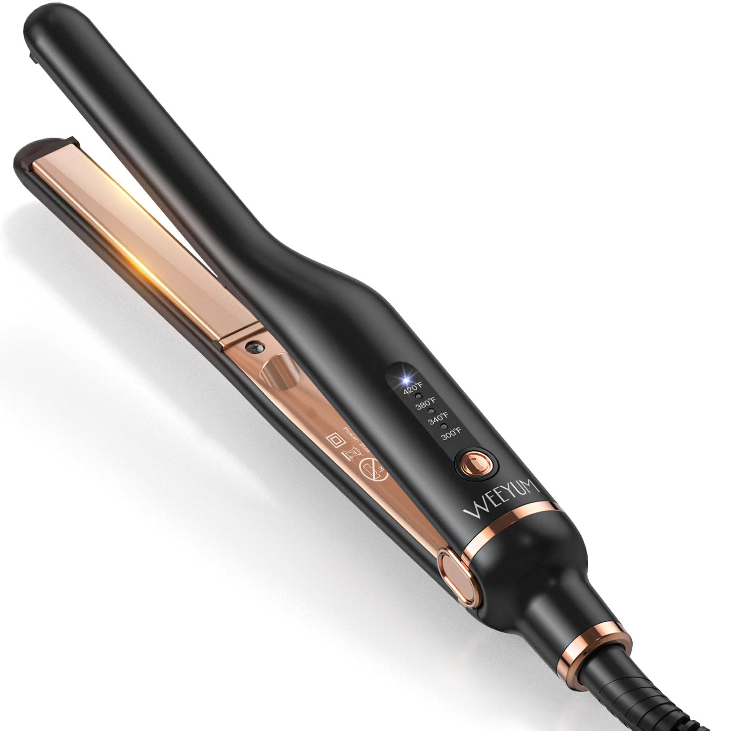 WEEYUM 1/2 Inch Mini Flat Iron, Small Flat Iron for Short Hair, Pencil Hair Straightener for Edges, Pixie Cut and Bangs with Double Voltage, Gold